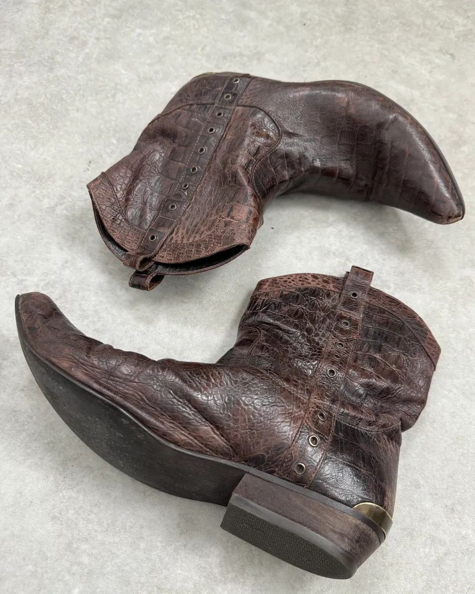 Roberto Cavalli Roberto Cavalli Brown Crocodile Embossed Leather Western Boots Size US 9 / EU 42 - 3 Thumbnail