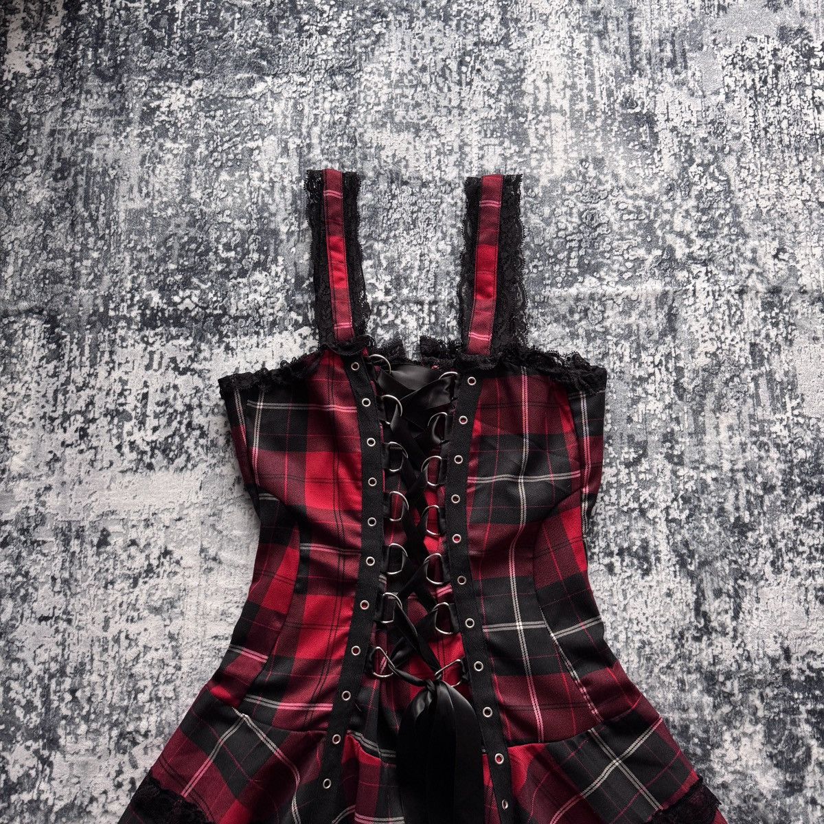 Handmade Corset Mini Dress Gothic Punk Tartan Alt Grunge Y2K Japan Size L / US 10 / IT 46 - 2 Thumbnail