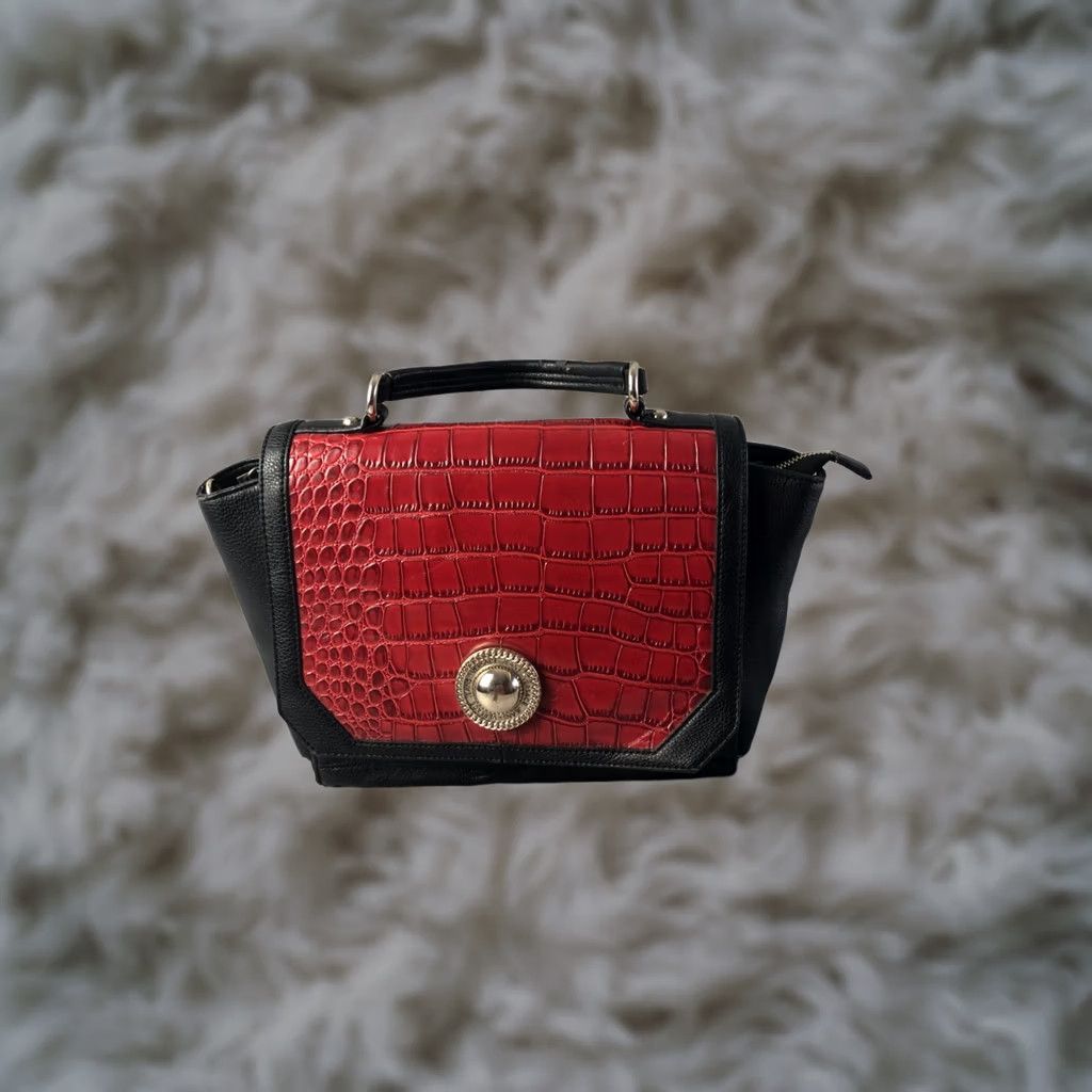 Versace Jeans Couture Versace Jeans Women's Handbag Croc-Embossed Black Polyester Logo Bag Size 32" / US 10 / IT 46 - 1 Thumbnail
