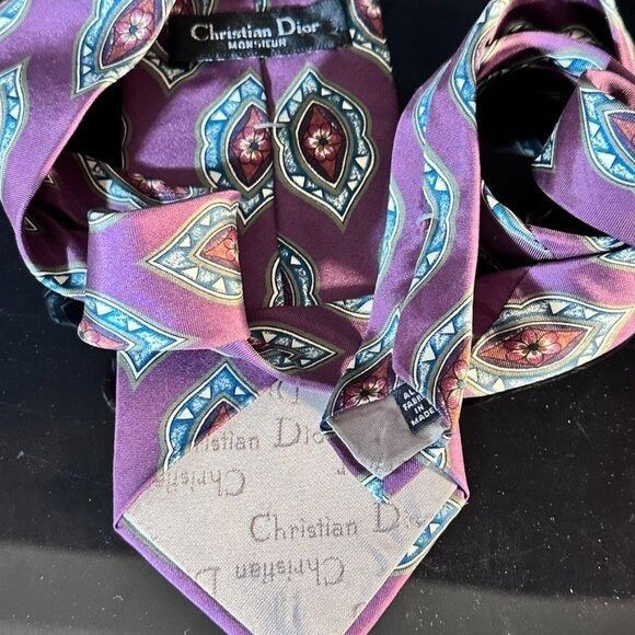 Dior Christian Dior Purple Silk Tie Medallion Floral Mid Century Size ONE SIZE - 4 Thumbnail