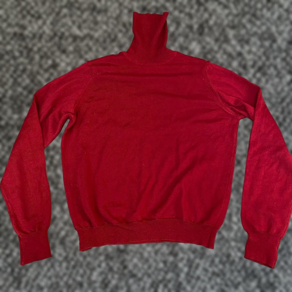 Bloomingdale's VINTAGE Bloomingdale's Turtleneck Sweater Mens M Red 100% Wool Knit Pullover Long Sleeve Woolen Ivy League Classic Fall Winter Men Size US M / EU 48-50 / 2 - 1 Thumbnail