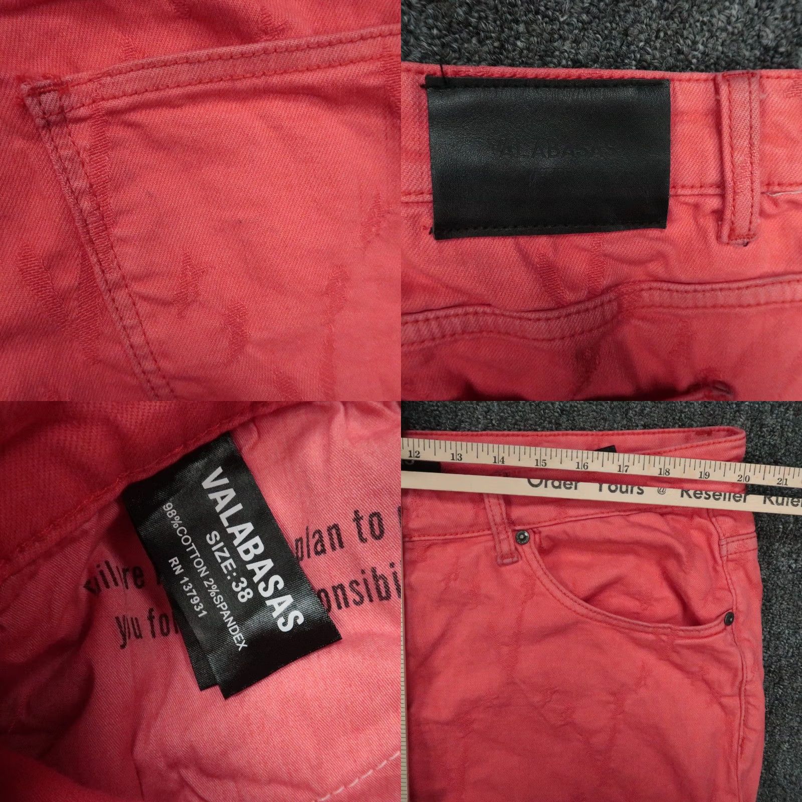 Pinko Valabasas Jeans Mens 38x36 Red Pink Raw Frayed Hem Carpenter Wide Leg Jeans Pants Straight Mens Regular 38 Inseam 36 Color Red Pattern Solid Size US 38 / EU 54 - 8 Thumbnail