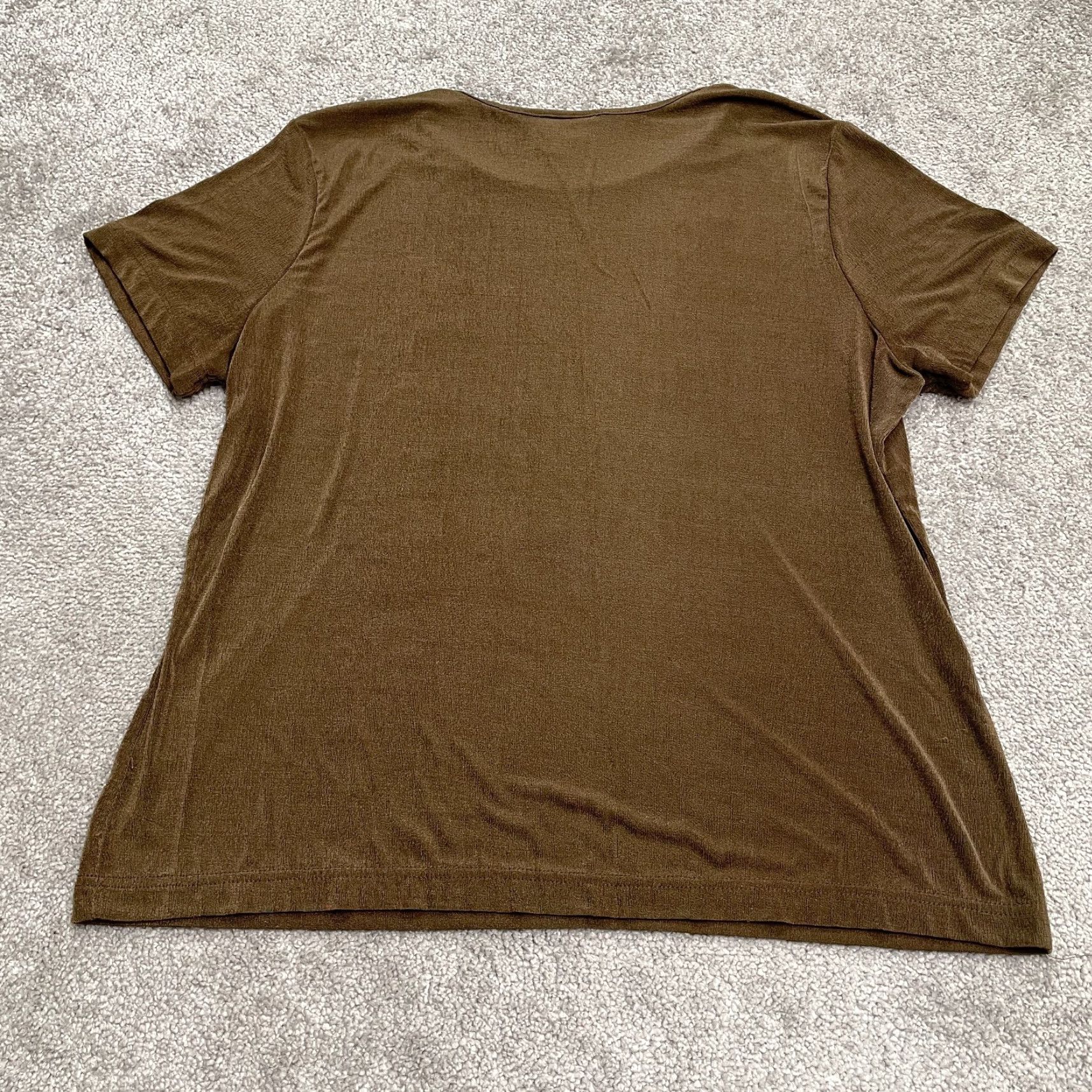 Vintage Jaclyn Smith T-Shirt Womens XL Brown Crew Neck Short Sleeve Nylon Top Size XL / US 12-14 / IT 48-50 - 2 Thumbnail