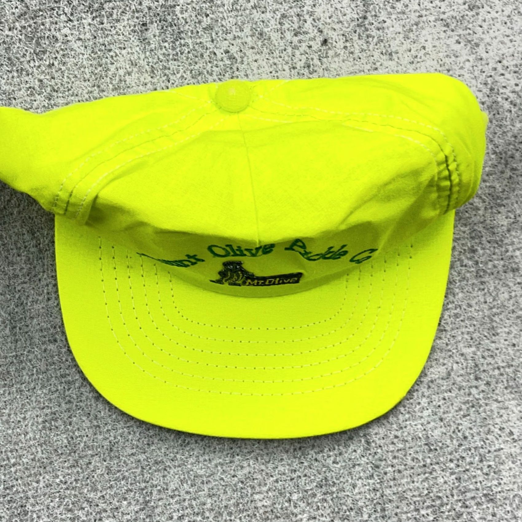 Olive VINTAGE Mount Olive Pickle Hat Cap Snapback 80s 90s Neon Green USA Made Trucker Mens Size ONE SIZE - 4 Thumbnail