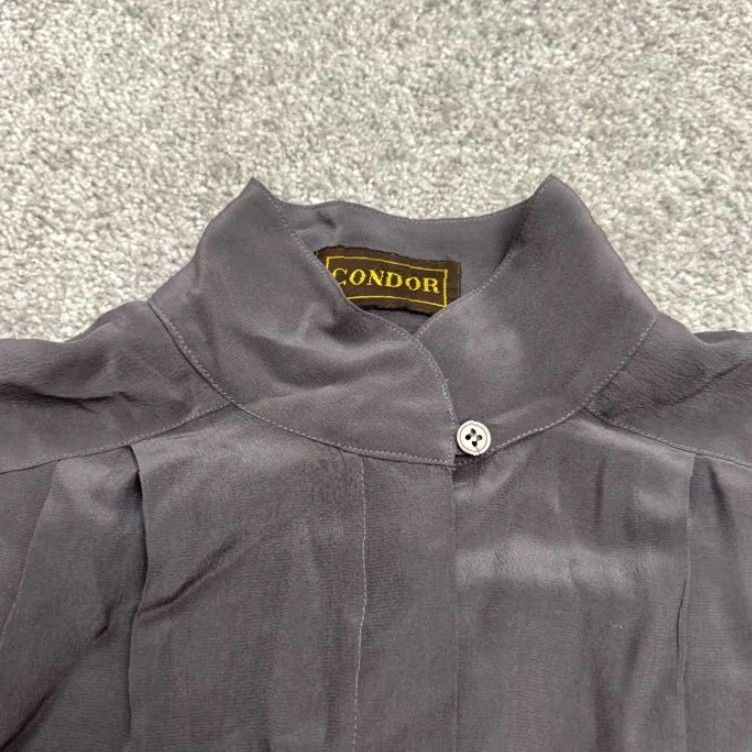 Vintage VINTAGE Condor Silk Blouse Women Adult Medium Gray 80s Retro Mock Neck Button Shirt Size XS / US 0-2 / IT 36-38 - 3 Thumbnail