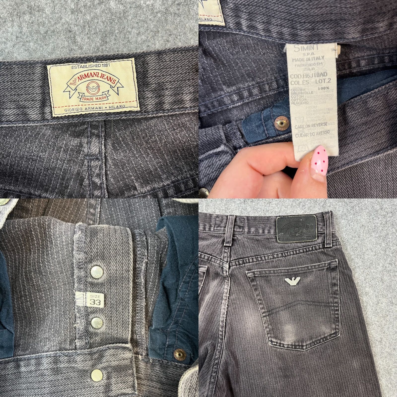 Vintage VINTAGE Armani Jeans Jeans Relaxed 30 30 Grey Italy Mens Straight 5-Pocket Denim Button Closure Dark Grey Herringbone Fashion Everyday Comfort Size US 30 / EU 46 - 8 Thumbnail