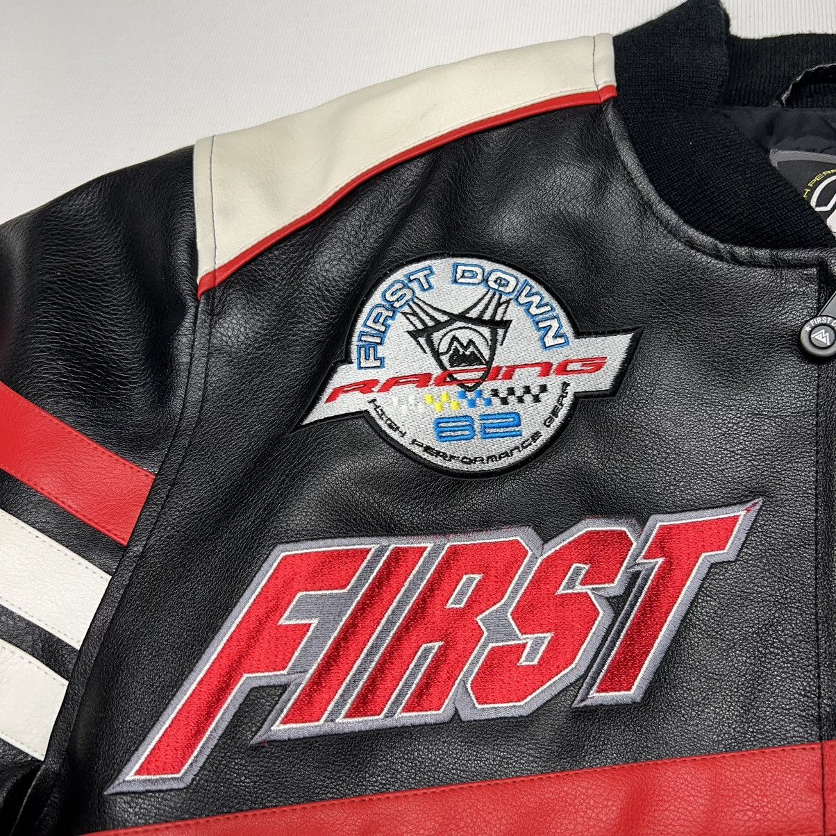 Vintage VTG First Down Leather Racing Jacket Black Coat Gear Zip Y2K Size US M / EU 48-50 / 2 - 6 Thumbnail