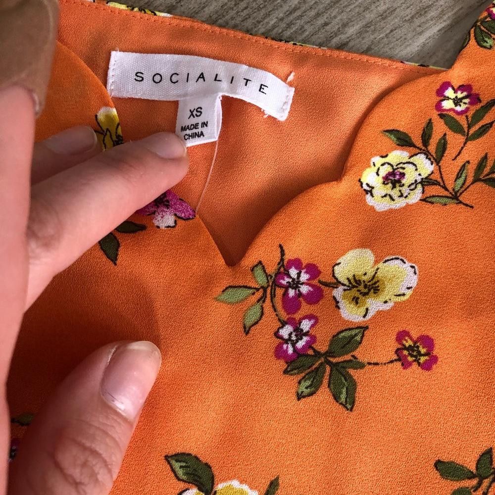 Designer Socialite Orange Floral Scalloped Camisole Size XS / US 0-2 / IT 36-38 - 5 Thumbnail
