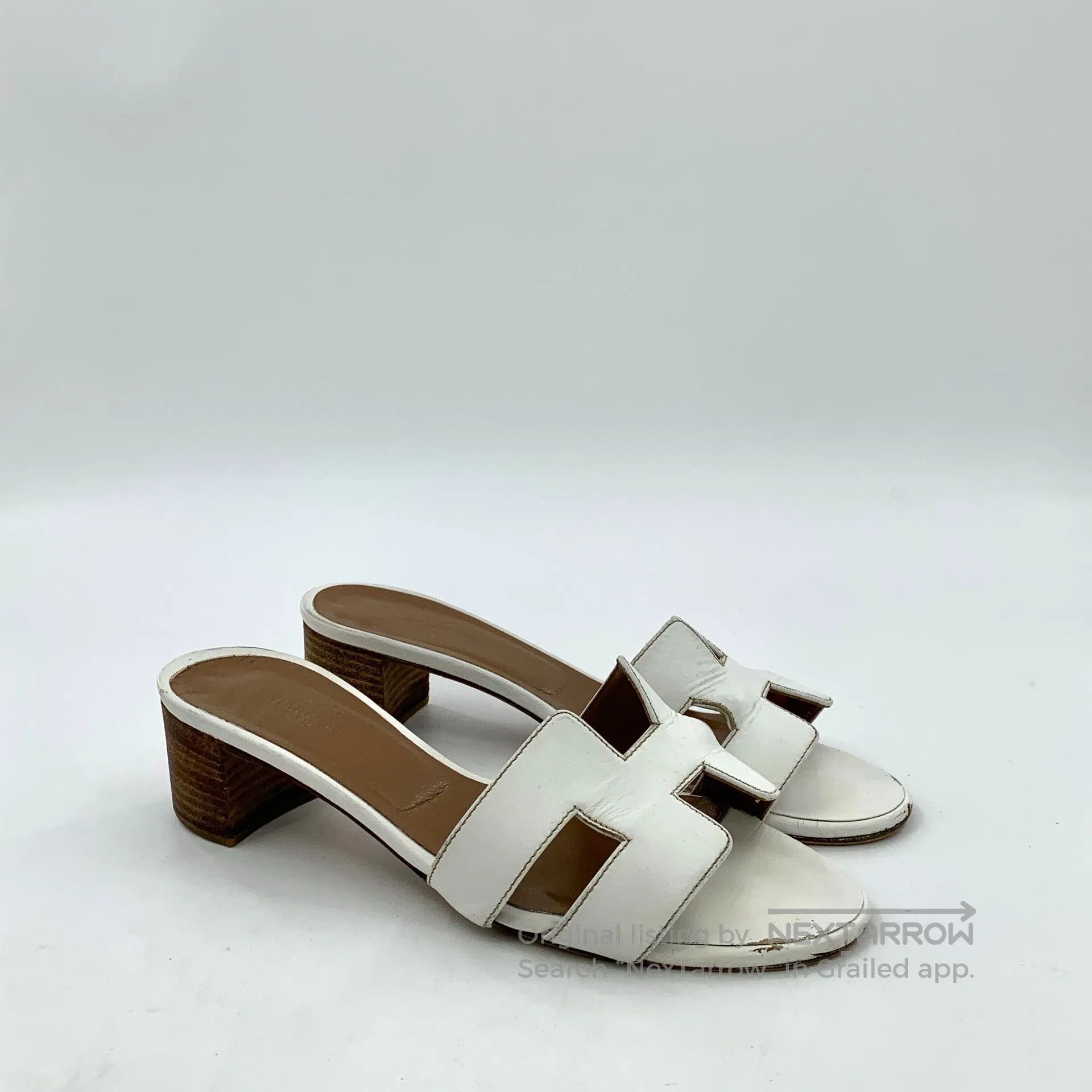 Hermes Hermes White H-shaped thick high-heeled sandals| Size US 6.5 / IT 36.5 - 2 Thumbnail