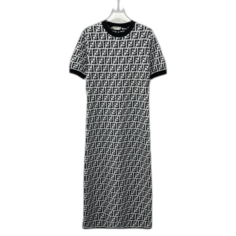 Fendi Gray Logo Print Cotton Dress