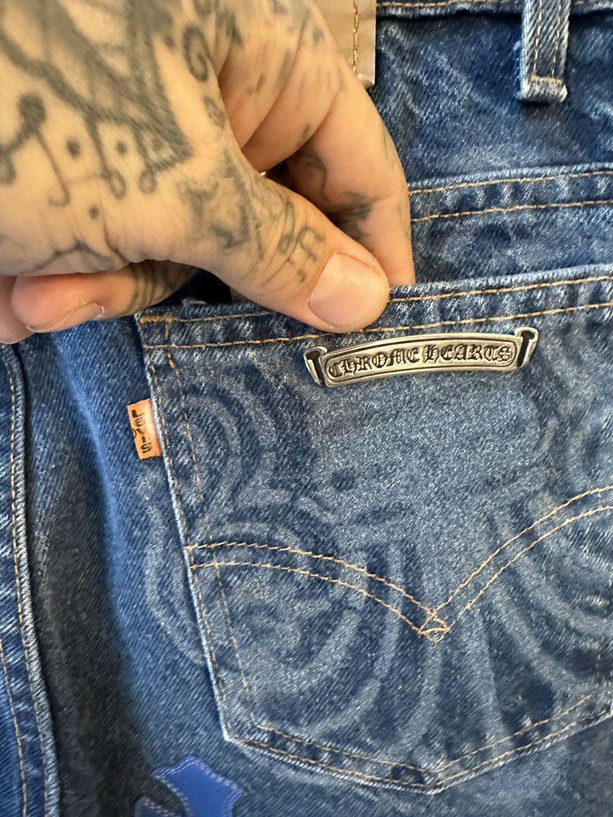Chrome Hearts Chrome Hearts NEW Levi Stencil cross patch jeans 30 31 Size US 30 / EU 46 - 8 Thumbnail
