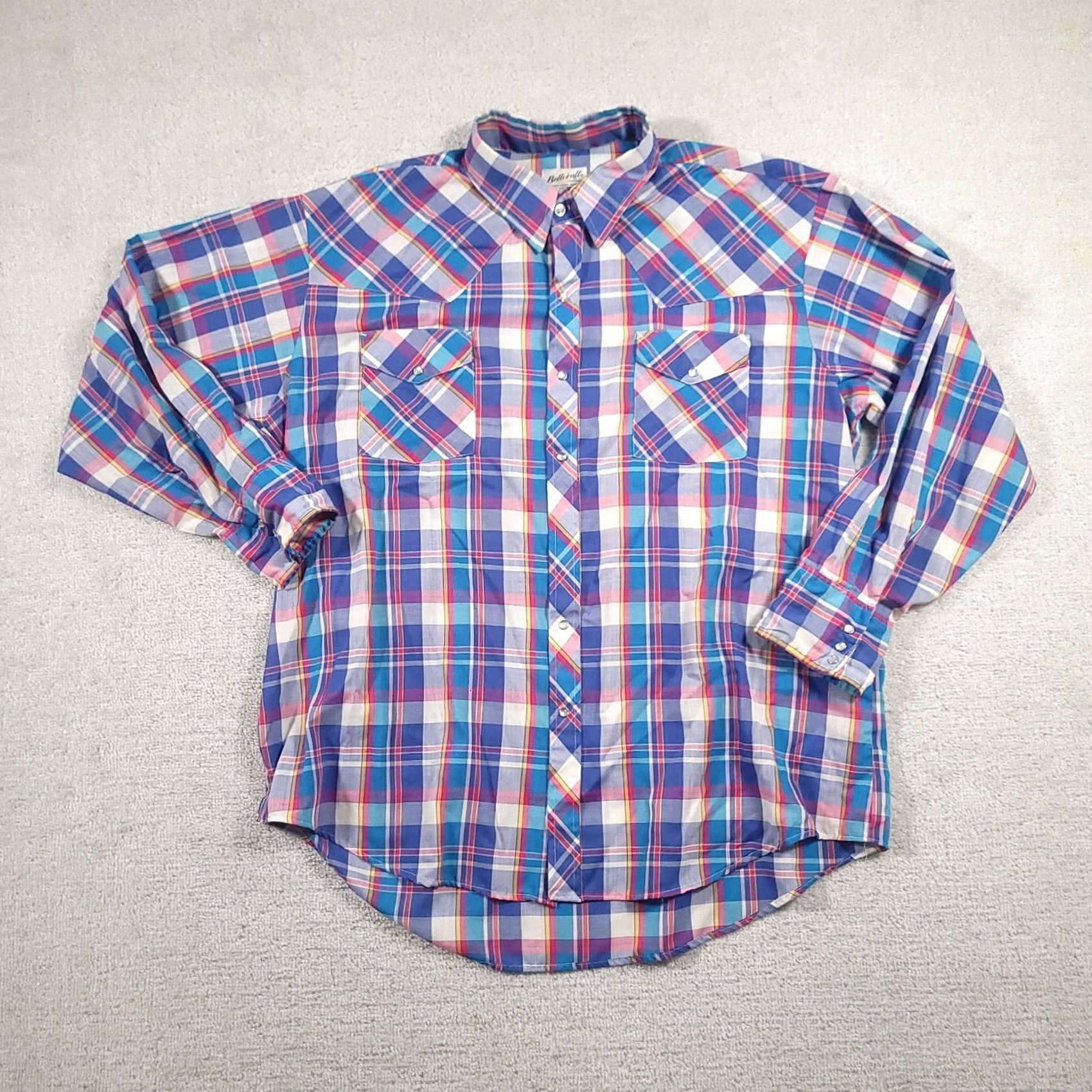 Vintage VINTAGE Bellcraft Western Rockabilly Shirt Mens 2XL Blue Pearl Snap Long Sleeve Plaid Size US XXL / EU 58 / 5 - 2 Thumbnail