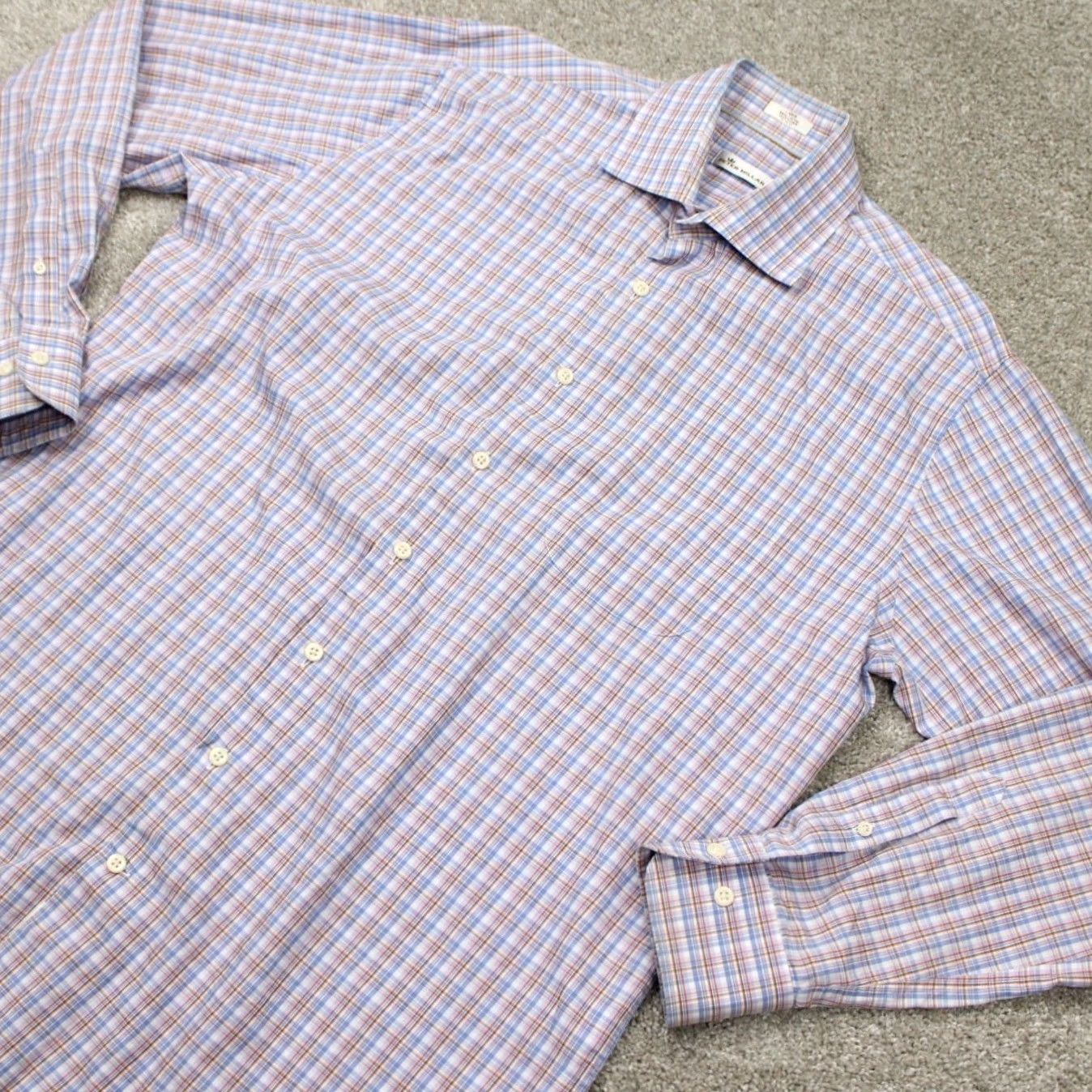 Peter Millar Peter Millar Mens Large Blue/Orange Checkered 100% Cotton Long Sleeve Button-Down Shirt Size US L / EU 52-54 / 3 - 4 Thumbnail