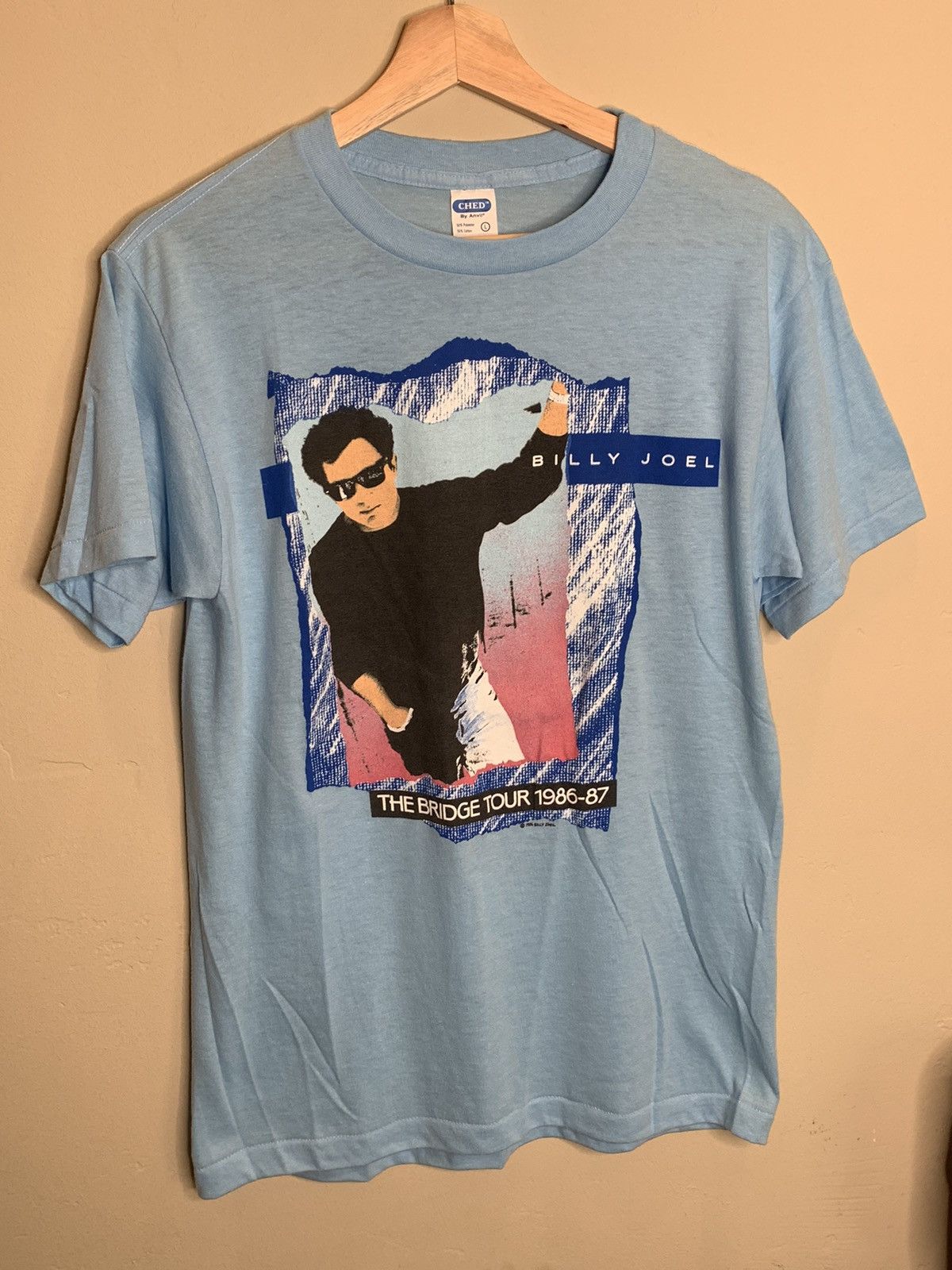 image of Band Tees x Made In USA Vintage 1986 Billy Joel Bridge Tour Single Stitch Shirt in Blue (Size Large
