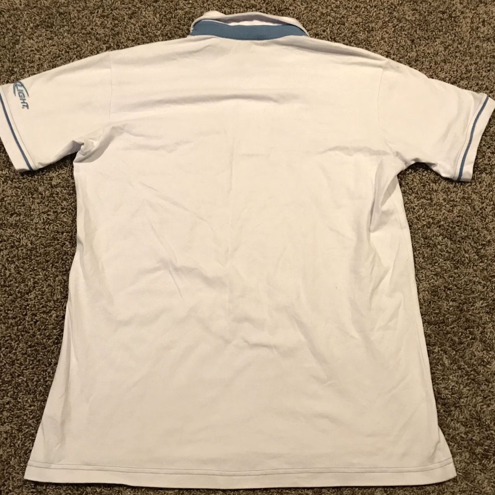 Vintage Bud Light Mens XL Polo Shirt White Bishop Style Stretch Polyester Blend Basic Casual Short Sleeve Collar Mens XL White Size US XL / EU 56 / 4 - 3 Thumbnail