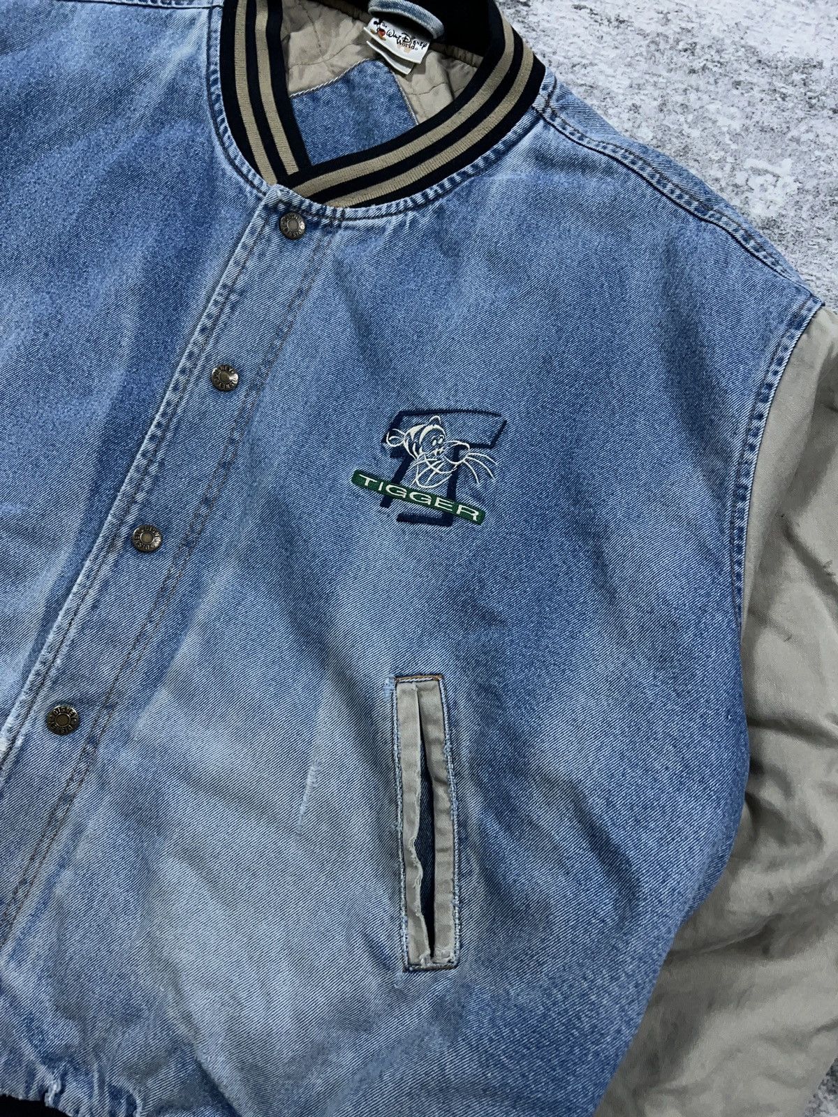 Disney × Vintage Vintage Disney Tigger Denim Varsity Bomber Jacket Size US XXL / EU 58 / 5 - 4 Thumbnail