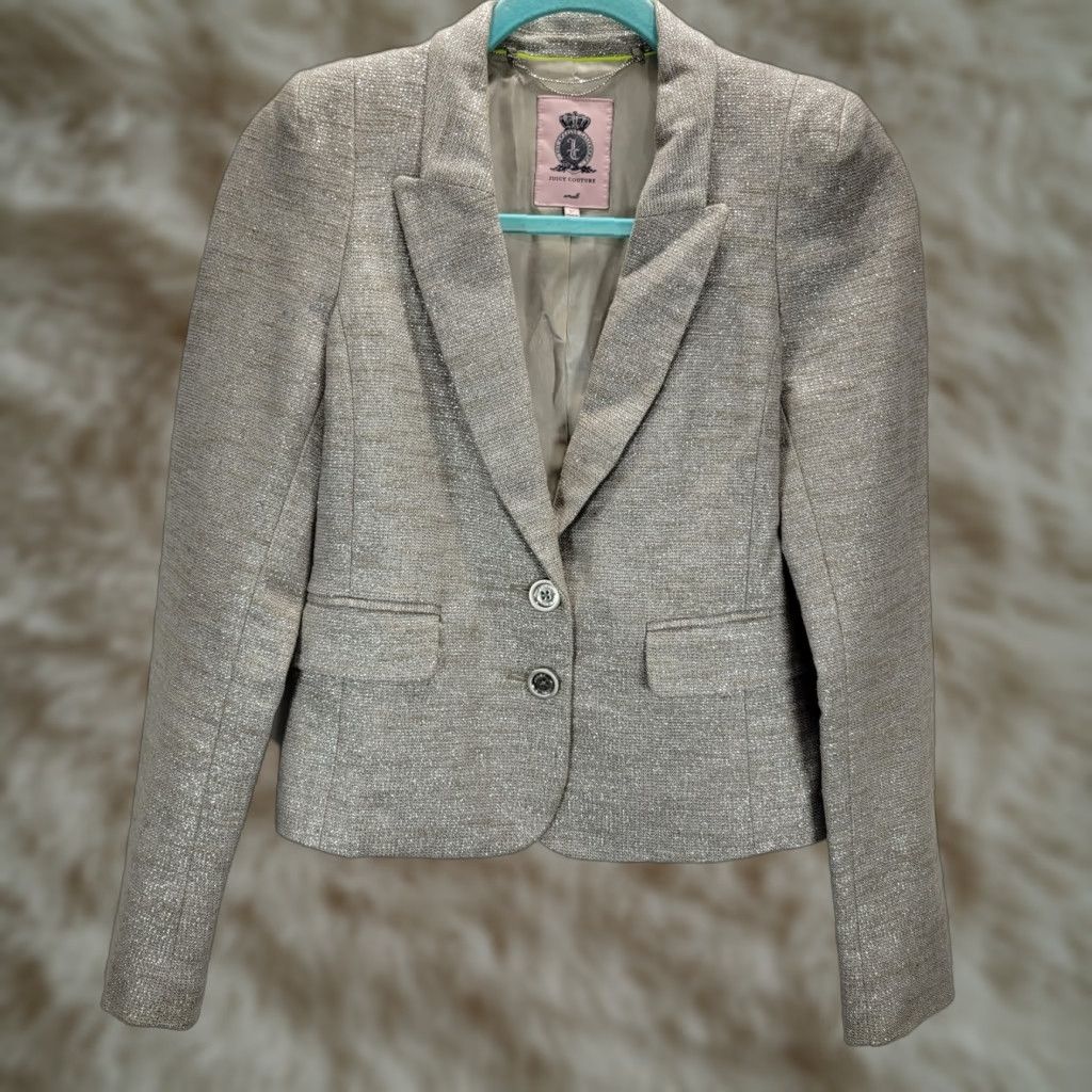 Juicy Couture Juicy Couture Blazer Women's Gray Peak Lapel Two-Button Lined Sz S Shirt Jacket Coral? Size S / US 4 / IT 40 - 1 Thumbnail