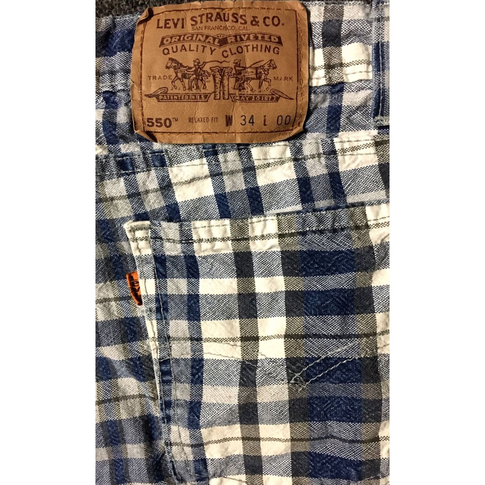 Levi's VINTAGE Levi’s 550 Orange Tab Plaid Shorts 34 USA Western Biker Beach Surf 80s 90s Mens Blues Size US 34 / EU 50 - 2 Thumbnail