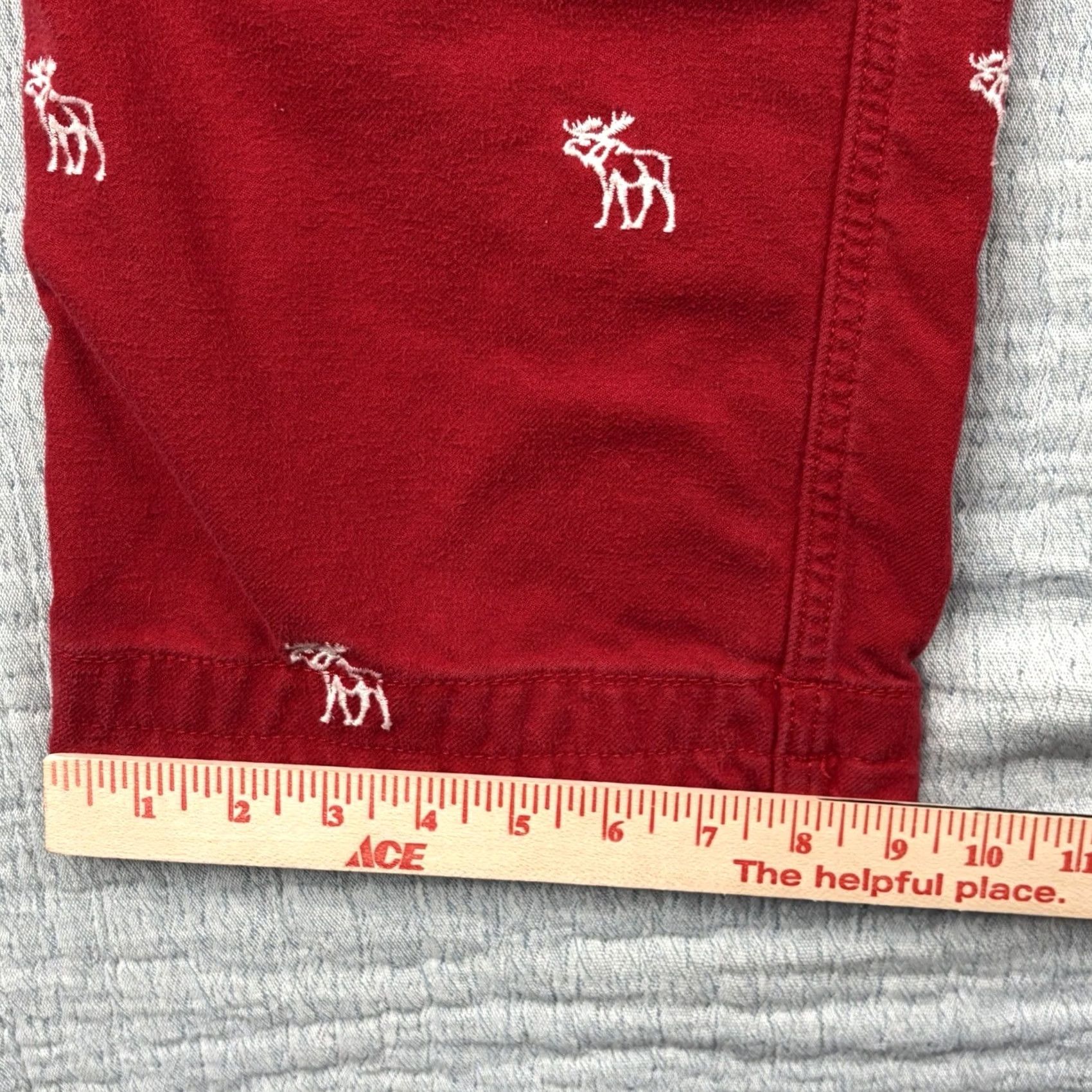 Abercrombie & Fitch VINTAGE Abercrombie & Fitch Men's Flannel Pant Moose Embroidered Red Tie Waist 33x29 ANKLE Straight Mens Size US 29 - 2 Thumbnail