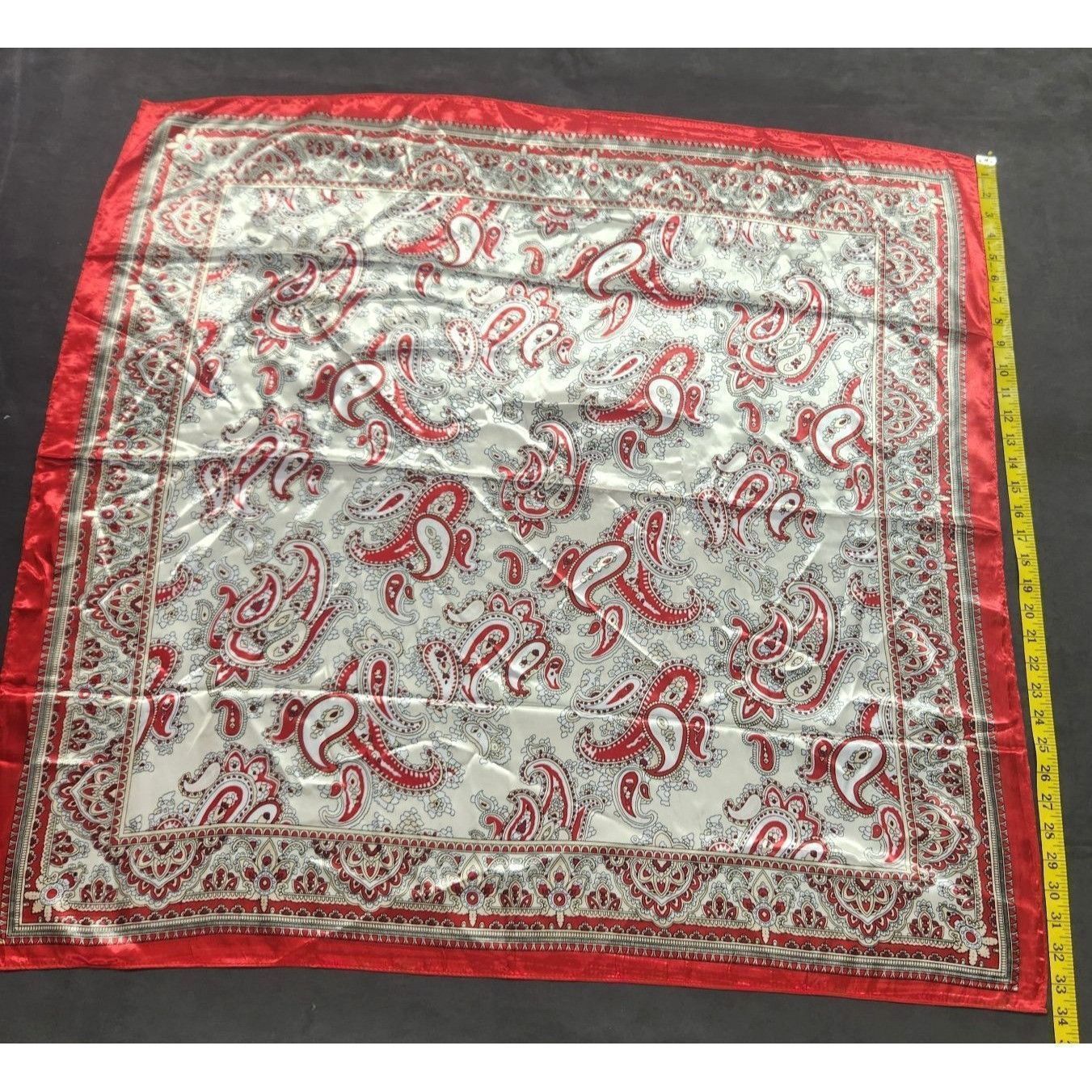 Other Red & Cream Paisley Square Scarf 100% Polyester 34"x34" Silk Size ONE SIZE - 7 Thumbnail