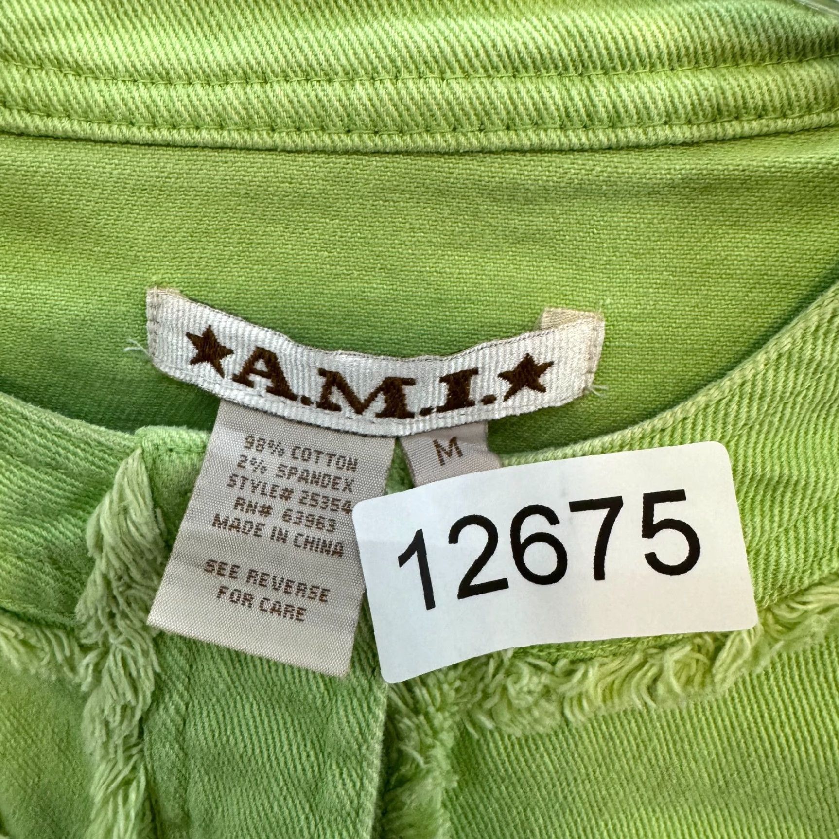 Vintage Y2K Vintage Denim Jacket Medium Lime Neon Green Military Cyber Rave Jacket M Green Shirts, Denim, Grunge, A.M.I. Mens Size M / US 6-8 / IT 42-44 - 6 Thumbnail