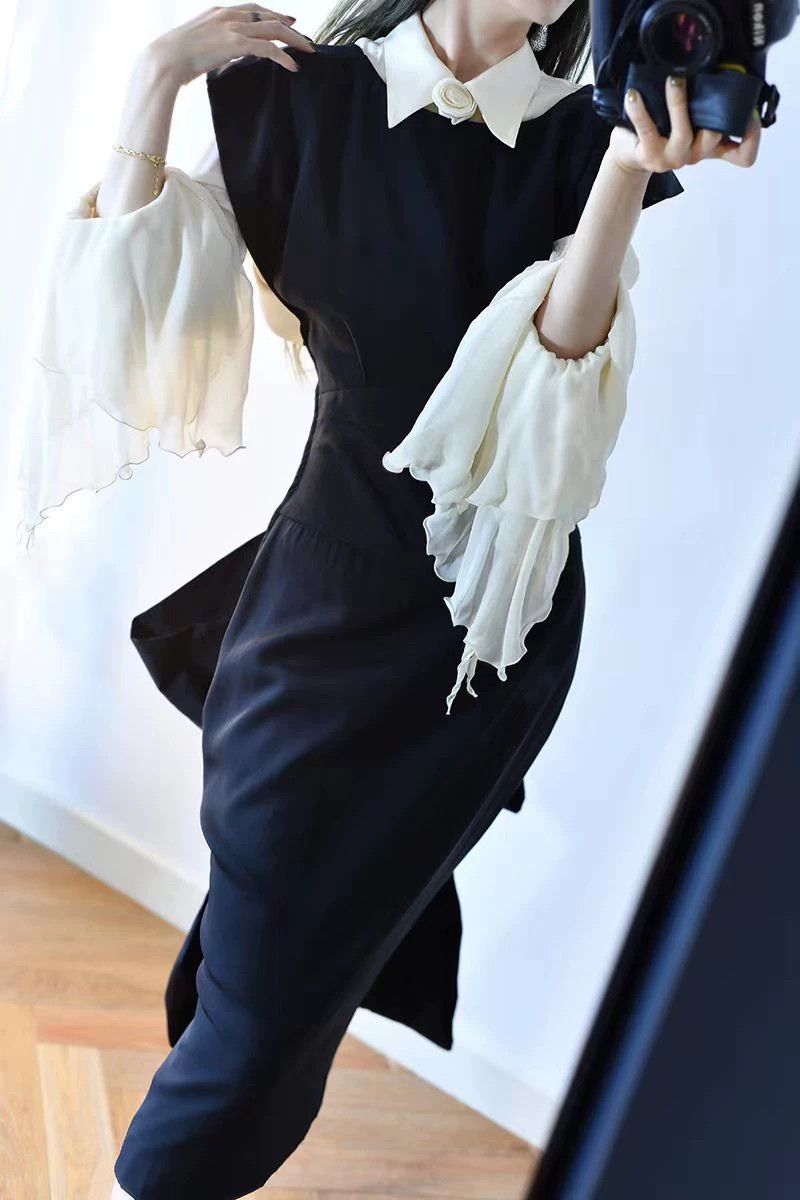 Vintage Vintage French Silk Black Cross-Back Mermaid Dress 42 (ML) Size M / US 6-8 / IT 42-44 - 5 Thumbnail
