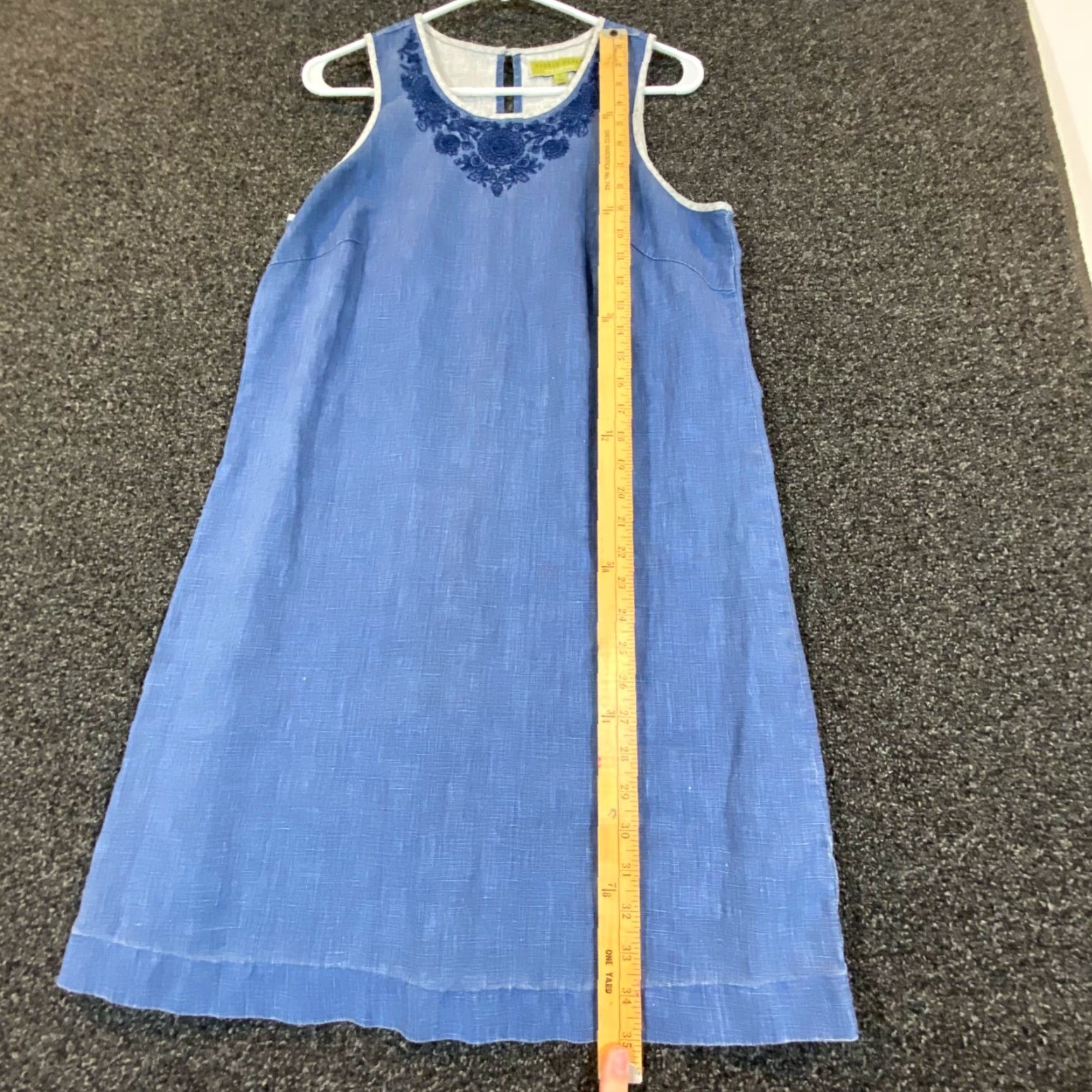 Sigrid Olsen Dress Womens Size 6 Blue 100% Linen Maxi Floral Pattern Casual