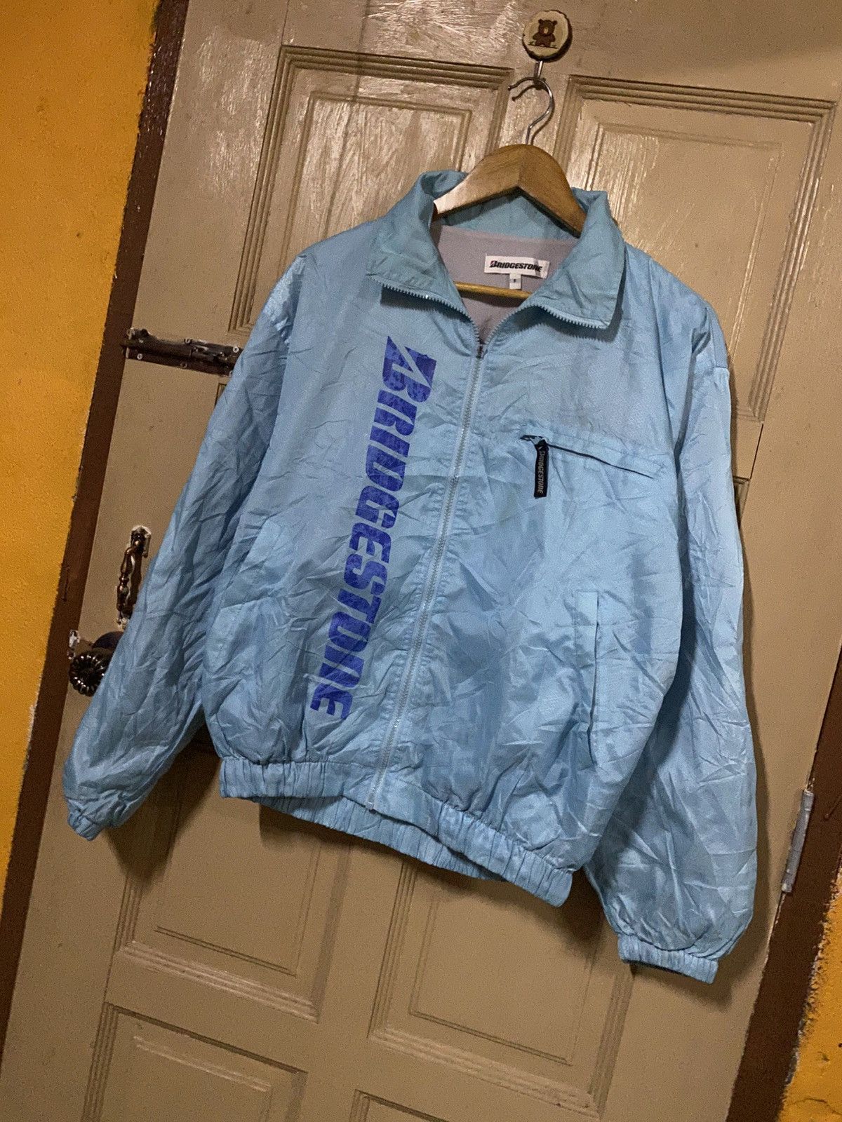 Vintage Vintage 90s Bridgestone Albelt Light Blue Nylon Windbreaker Size US M / EU 48-50 / 2 - 4 Thumbnail