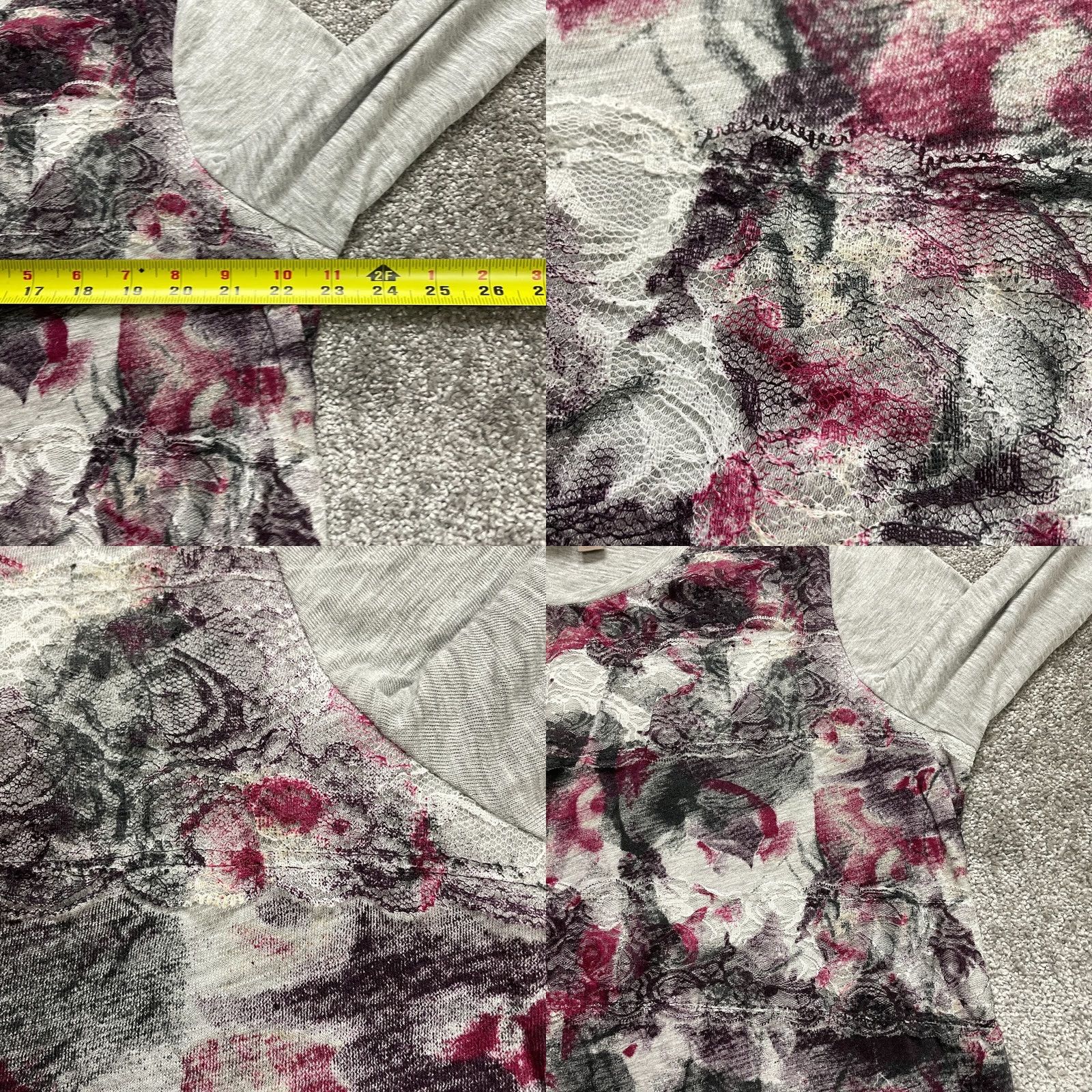 Vintage Chico's Blouse Shirt Womens XL Gray Floral Lace Round Neck Pullover Crochet Casual Business Party/Cocktail Travel All Seasons Size XL / US 12-14 / IT 48-50 - 8 Thumbnail