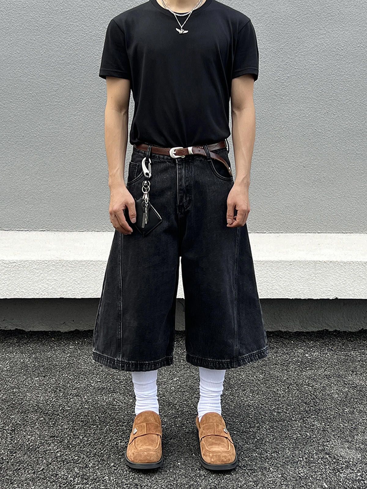 Jean × Vintage Black Denim Culottes with Belt Size US 32 / EU 48 - 4 Thumbnail