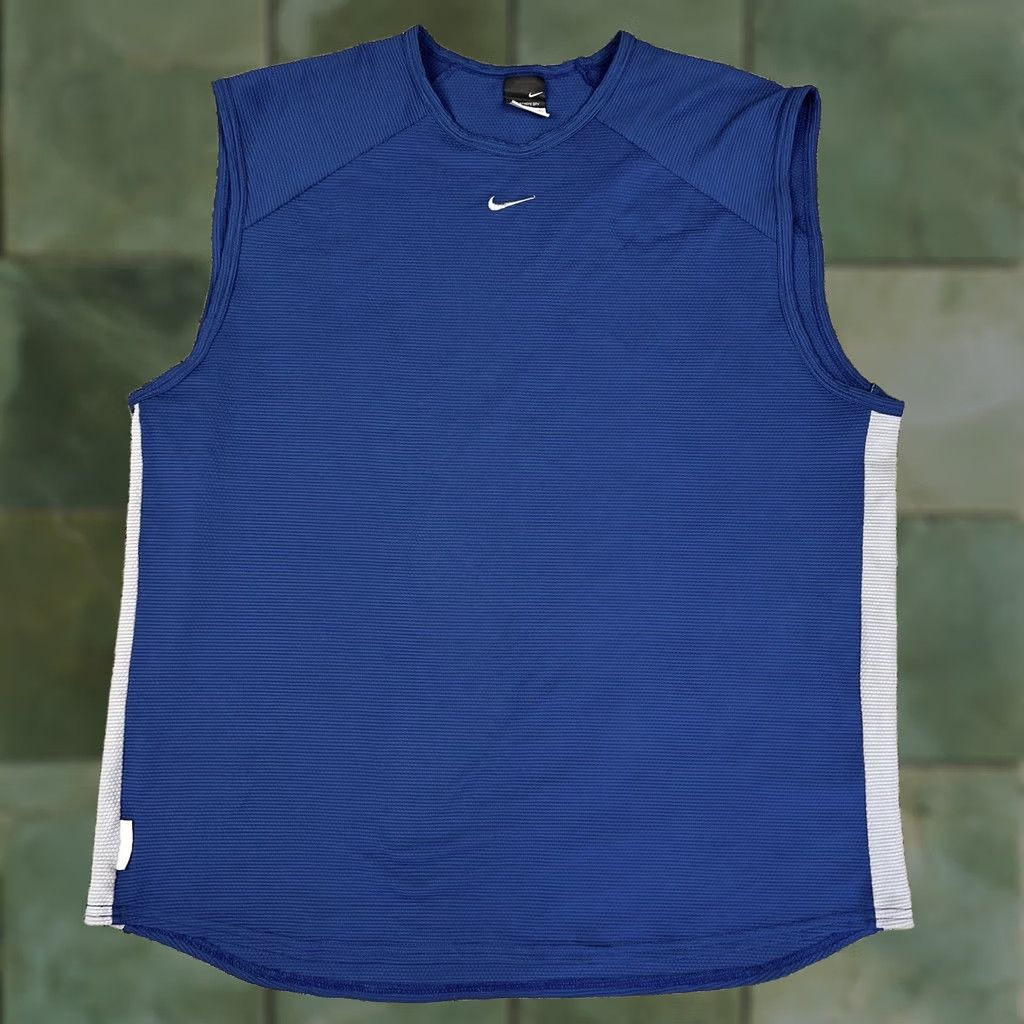 Nike VINTAGE Nike Athletic Tank Top T-Shirt XL Blue Embroidered Center Swoosh Y2K Mens Size US XL / EU 56 / 4 - 1 Thumbnail