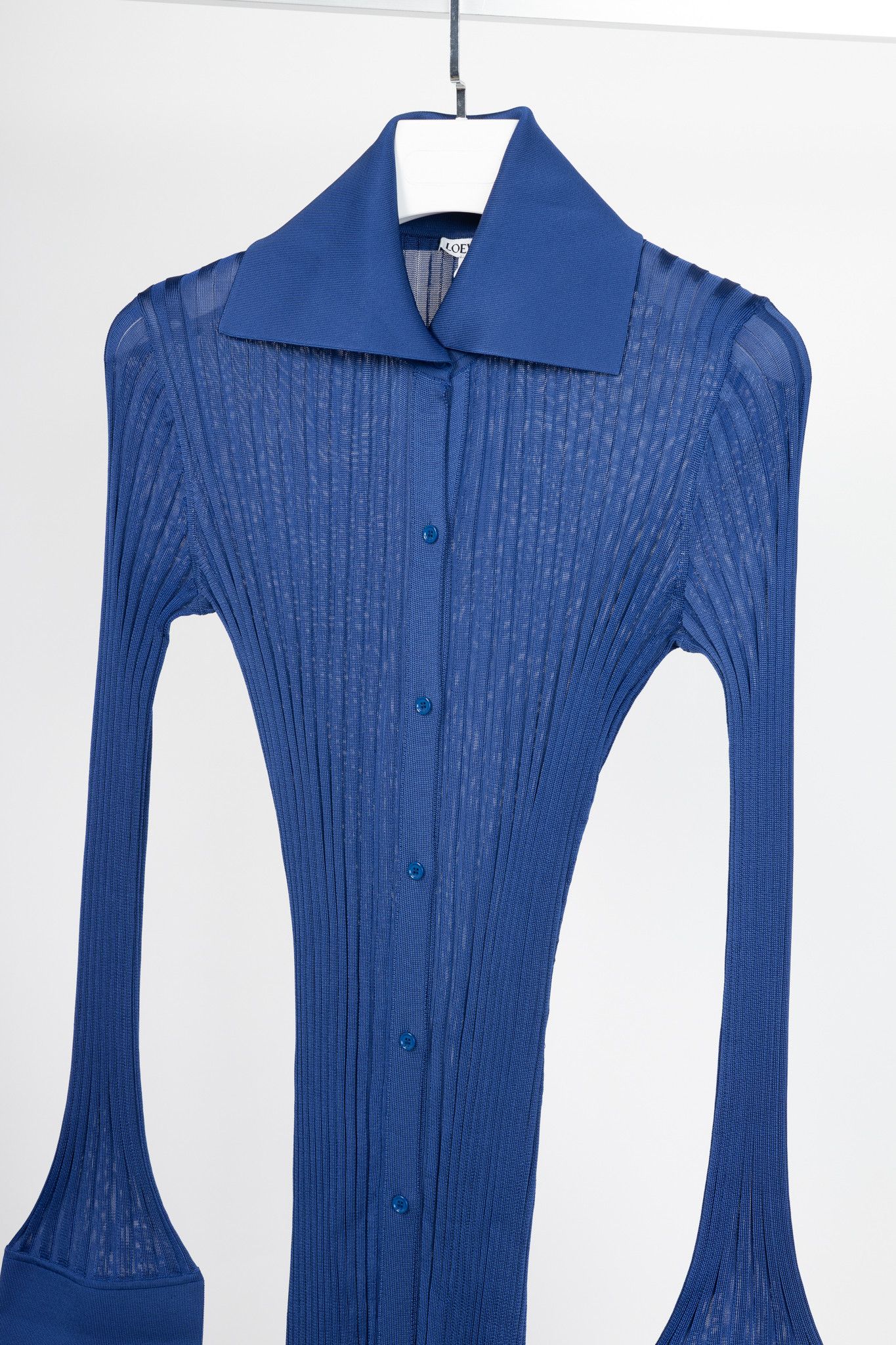 Loewe Loewe Night Blue Ribbed-Knit Buttoned Midi Dress Size M / US 6-8 / IT 42-44 - 3 Thumbnail