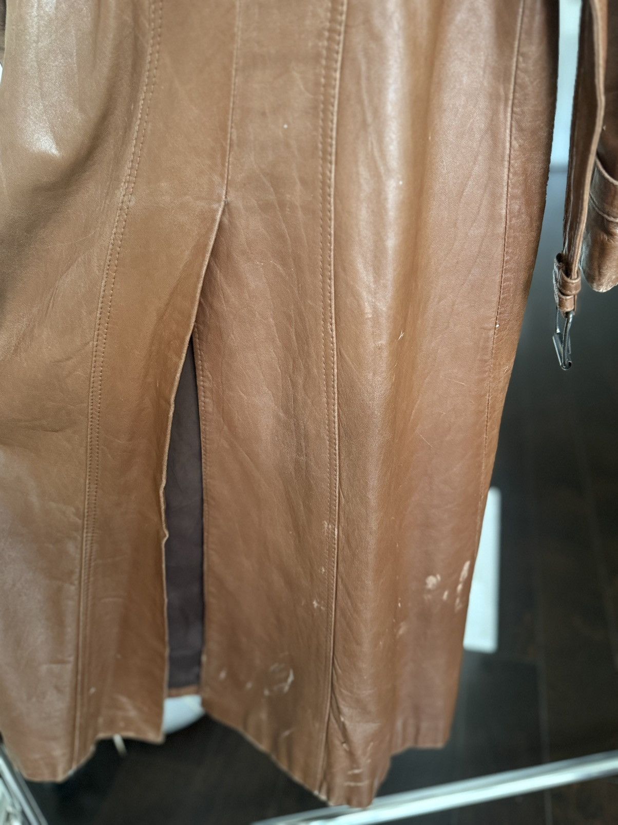 Other 80s Brown Leather Trench Coat Full Belt Wrist Buckles Size S / US 4 / IT 40 - 21 Thumbnail