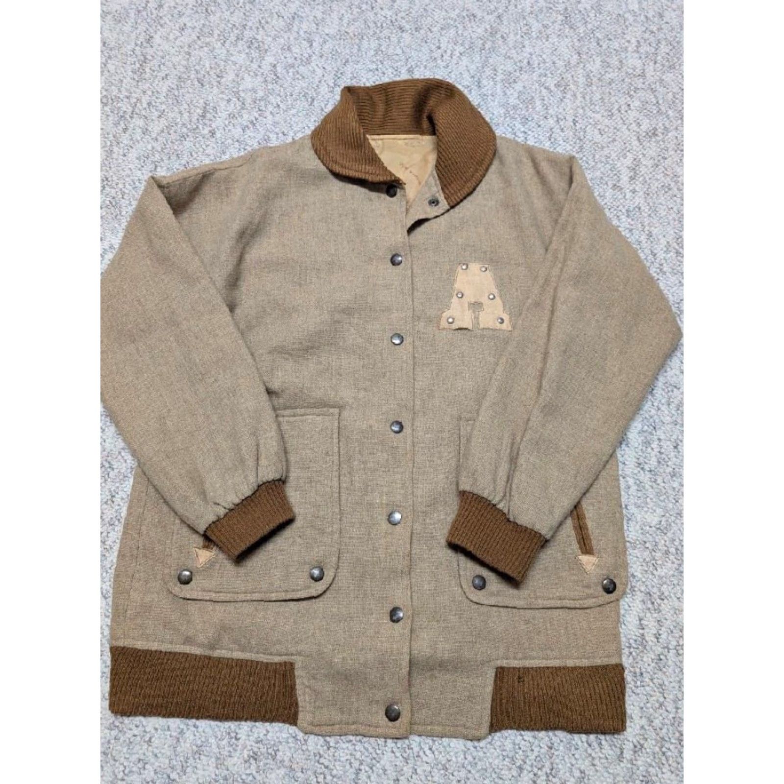 Vintage VINTAGE vintage jacket motorcycle jacket Mens S Brown wool Handcrafted 1950s Car Club varsity style snap shawl collar Letterman 38 in chest Size US S / EU 44-46 / 1 - 6 Thumbnail