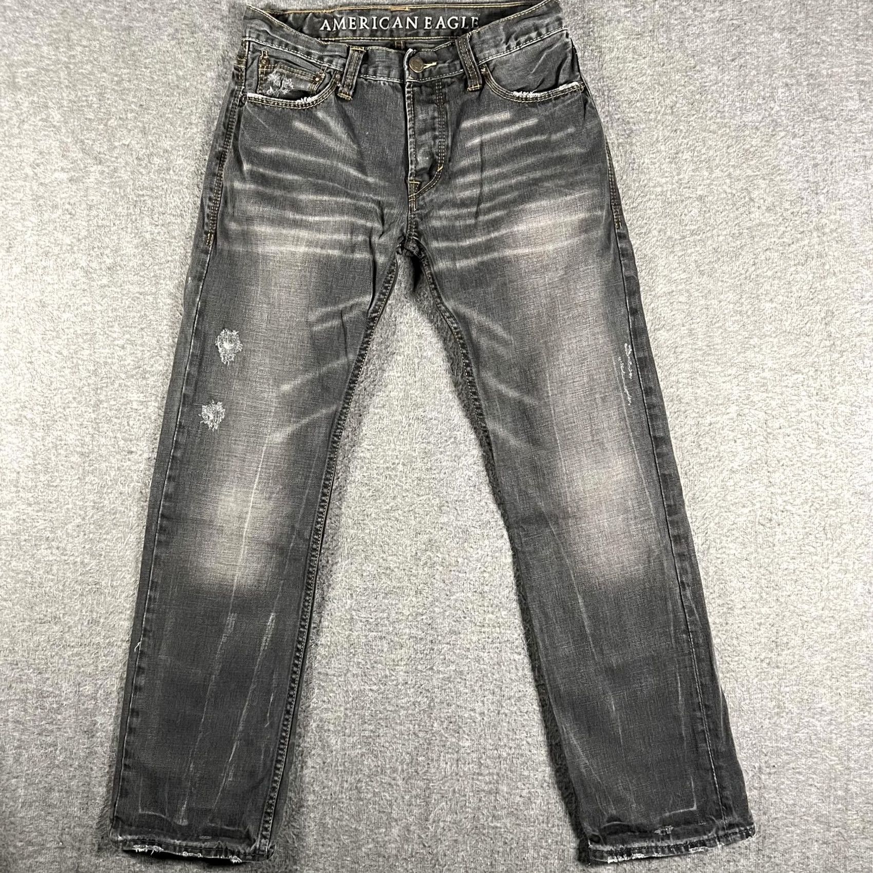 American Eagle Outfitters VINTAGE American Eagle Jeans Mens 32x30 Faded Black Straight Leg Distressed Button Fly Size US 32 / EU 48 - 2 Thumbnail
