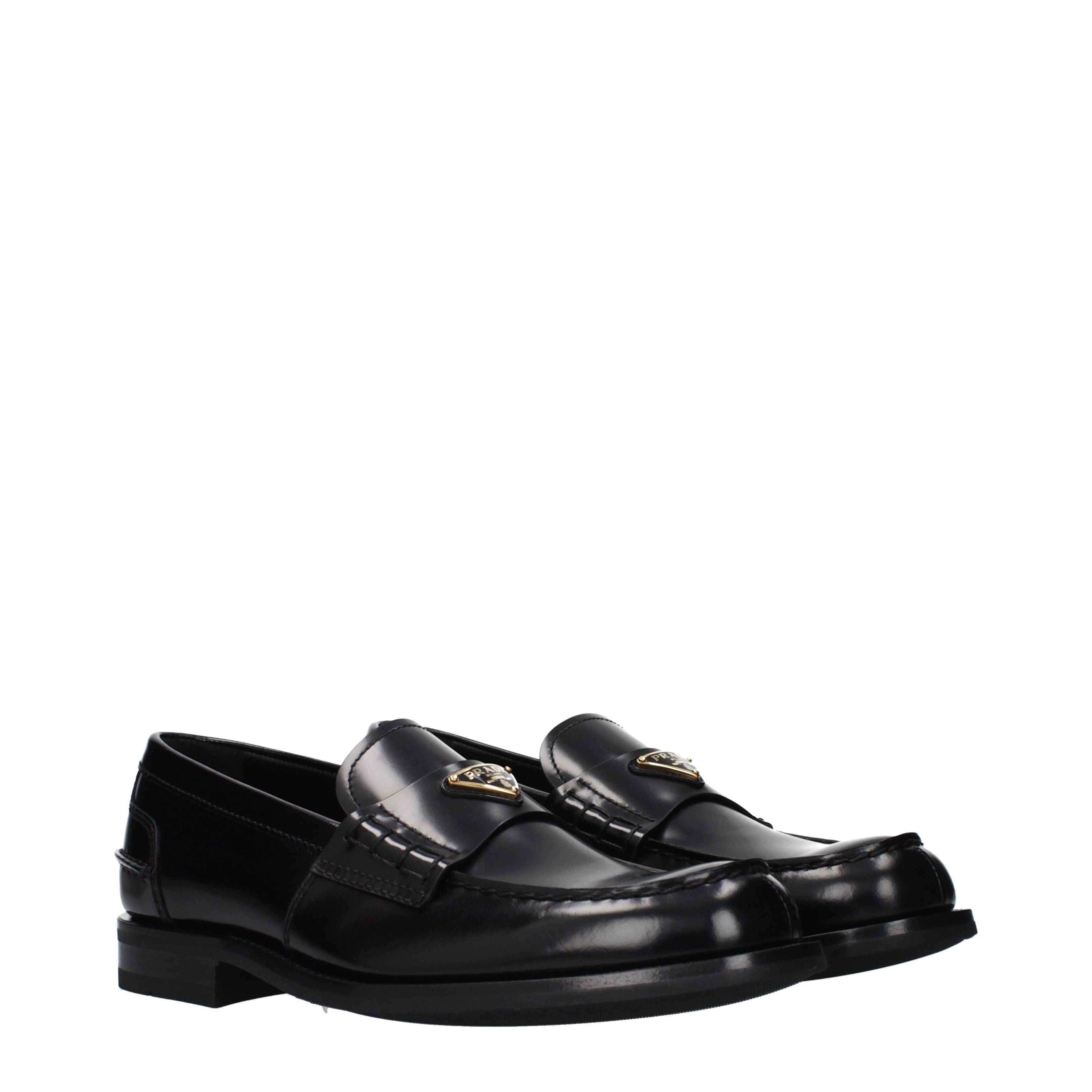 Prada Black Leather Slip-On with Gold Logo Prada - Black & Camel Triangle Jacquard Slide | Mitchell Stores main image 2
