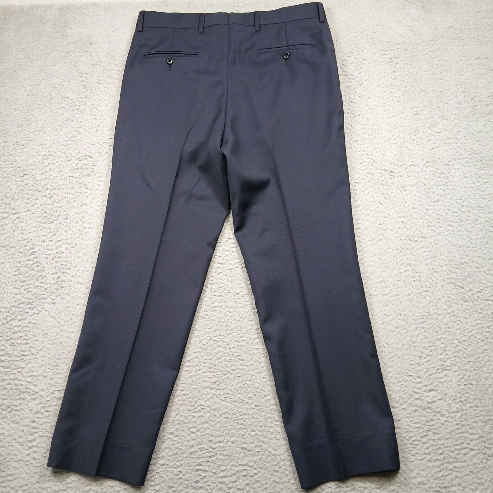 Vintage VINTAGE? No. 100% Wool Dress Pants Men 34R Navy Blue Flat Front Suit Pants Gray 34 Regular Wool Trousers Formal Wear Pockets Mens Dress Pants Size 34R - 3 Thumbnail