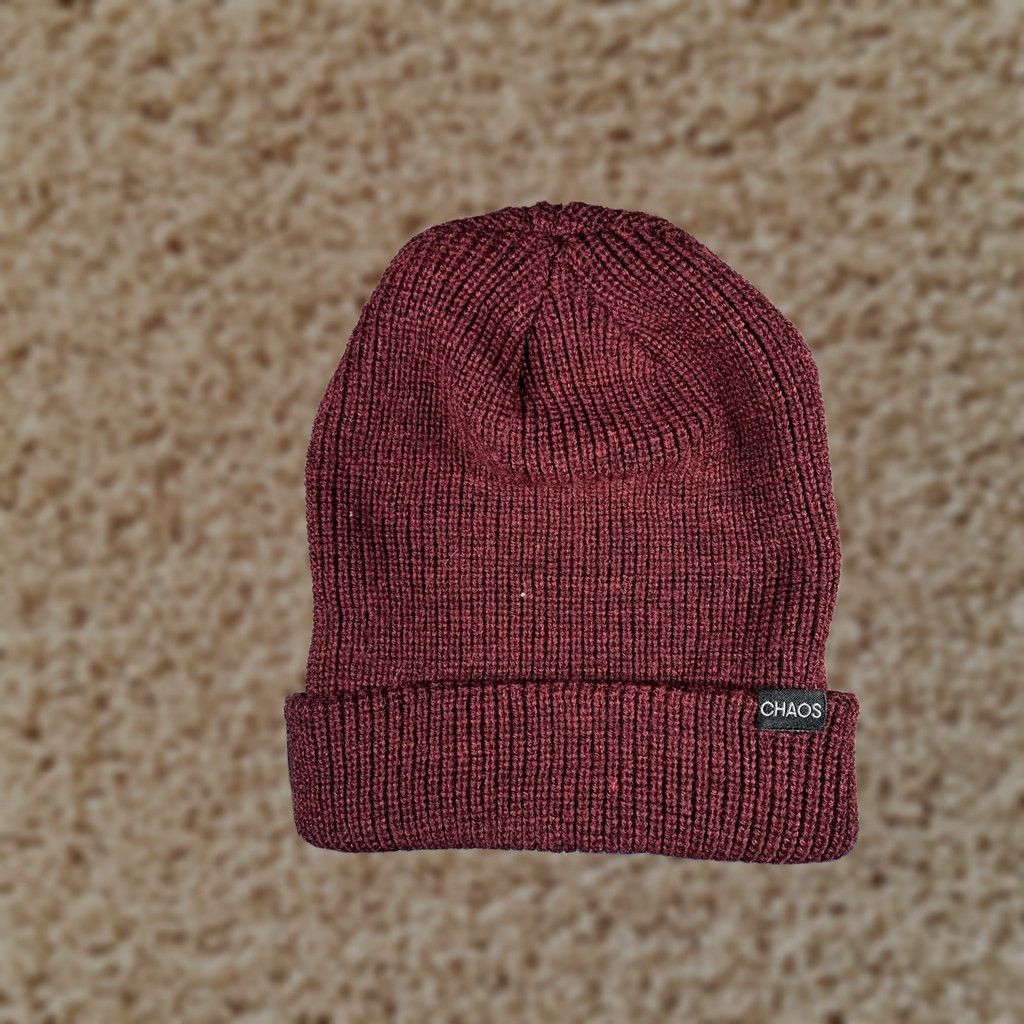 Vintage Chaos Hat Beanie Mens One Size Red Knit Cuffed Stretch Winter Casual Warm Size ONE SIZE - 1 Thumbnail
