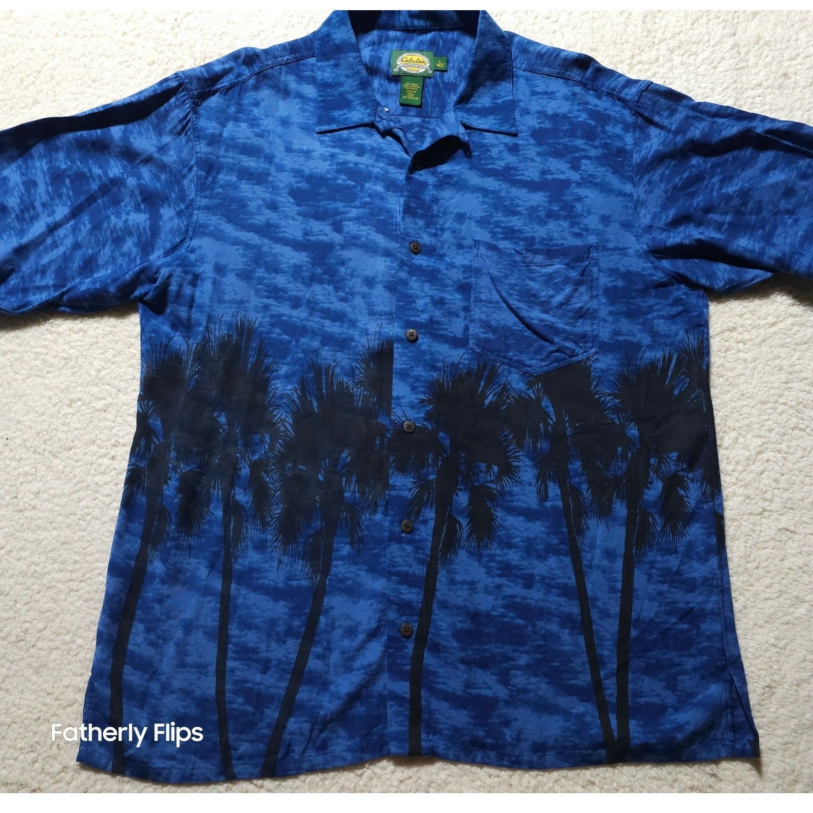 Cabelas Cabela’s Men’s L Rayon Hawaiian Shirt Blue Palm Trees SS Size US L / EU 52-54 / 3 - 1 Thumbnail