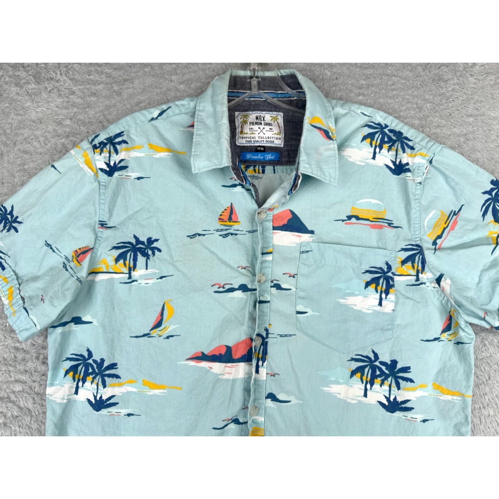 Vintage MBX Premium Goods Shirt Men Medium Blue Palm Tree Sailboat Hawaiian 100% Cotton Shirt Men Medium Blue Palm Tree Hawaiian 100% Cotton Size US M / EU 48-50 / 2 - 4 Thumbnail