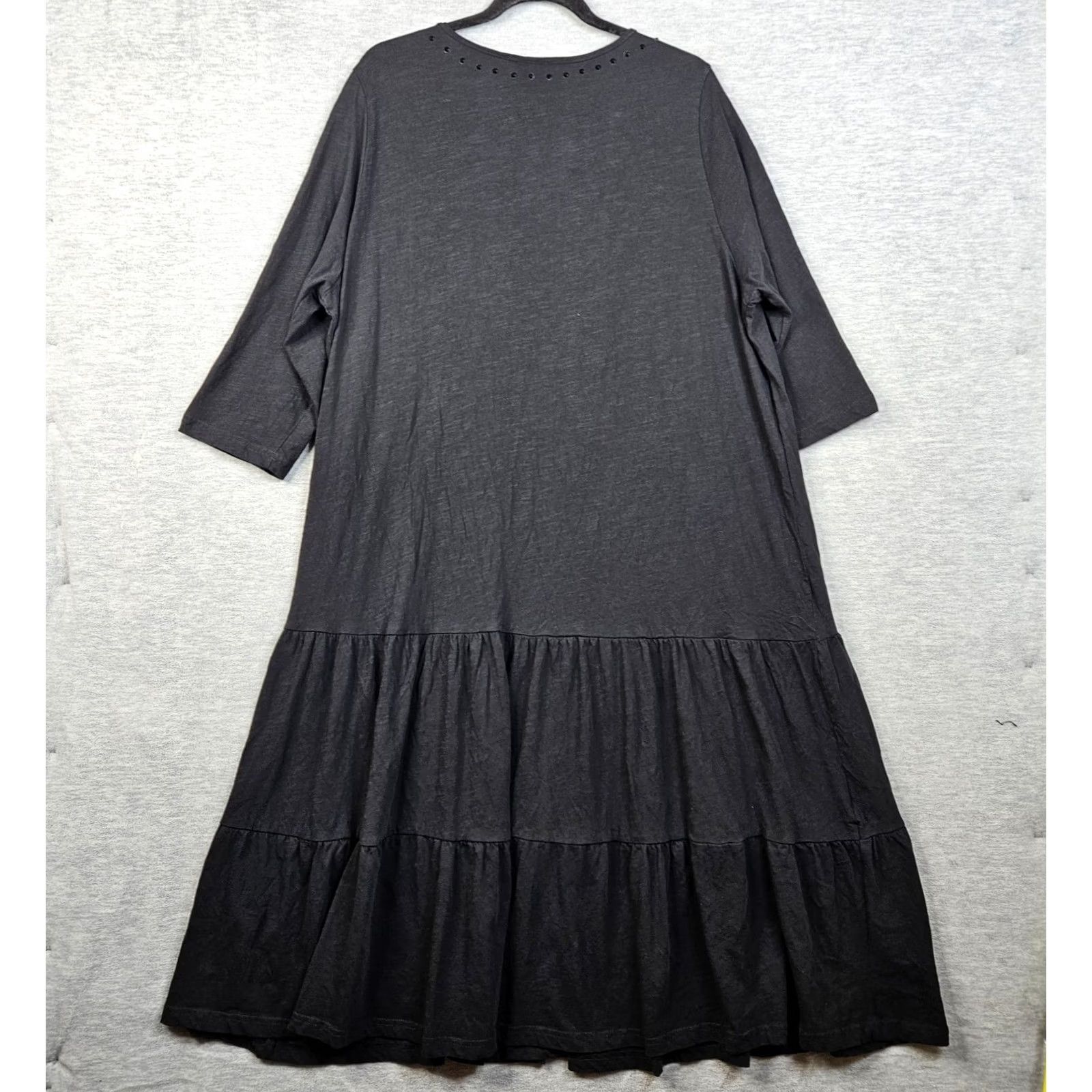 Vintage VINTAGE? No. ULLA Black Women's V-neck Ruffle Hem Long Sleeve Dress 20/22 Size 3XL / US 20-22 - 2 Thumbnail
