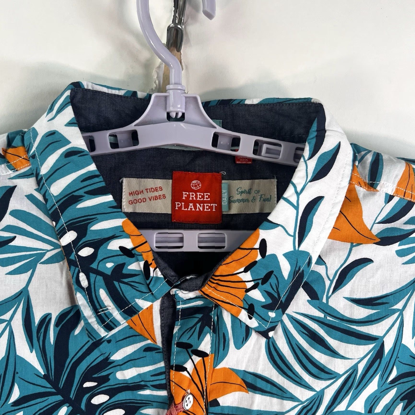 Vintage Free Planet Hawaiian Floral Button-Up Shirt Mens 4XL Teal/Orange Casual Summer Size US XXL / EU 58 / 5 - 4 Thumbnail