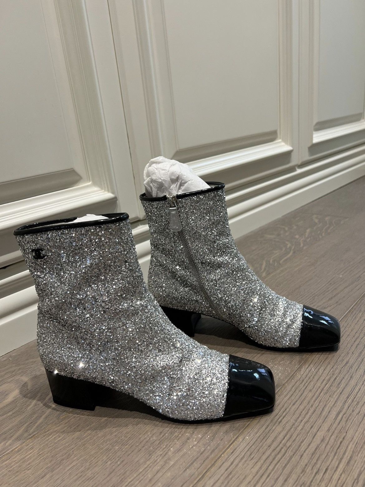 Chanel silver boots best sale