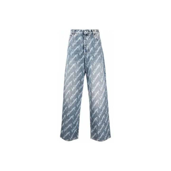 Balenciaga Balenciaga SS22 Logo Printed Loose Denim Pants Size US 27 - 1 Thumbnail