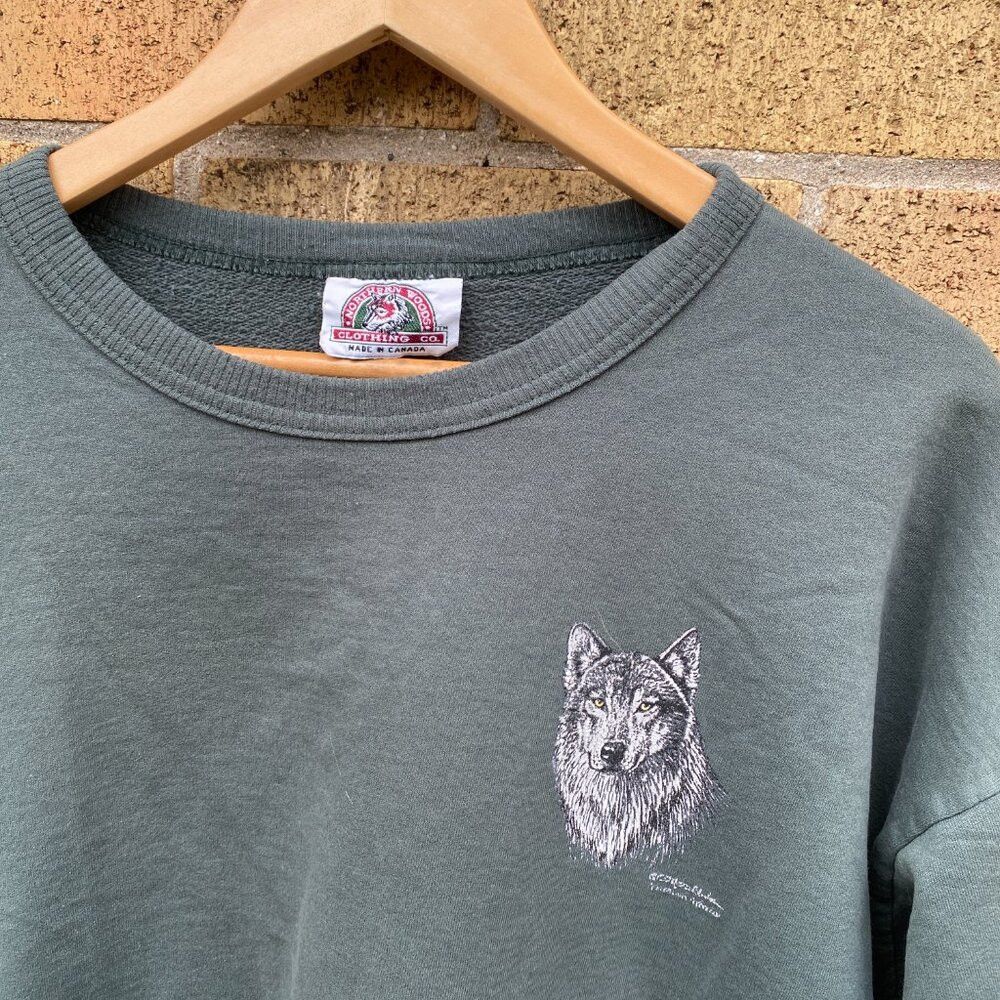 image of Vintage 1993 Northern Woods Wolf Print Crewneck Xl, Men's