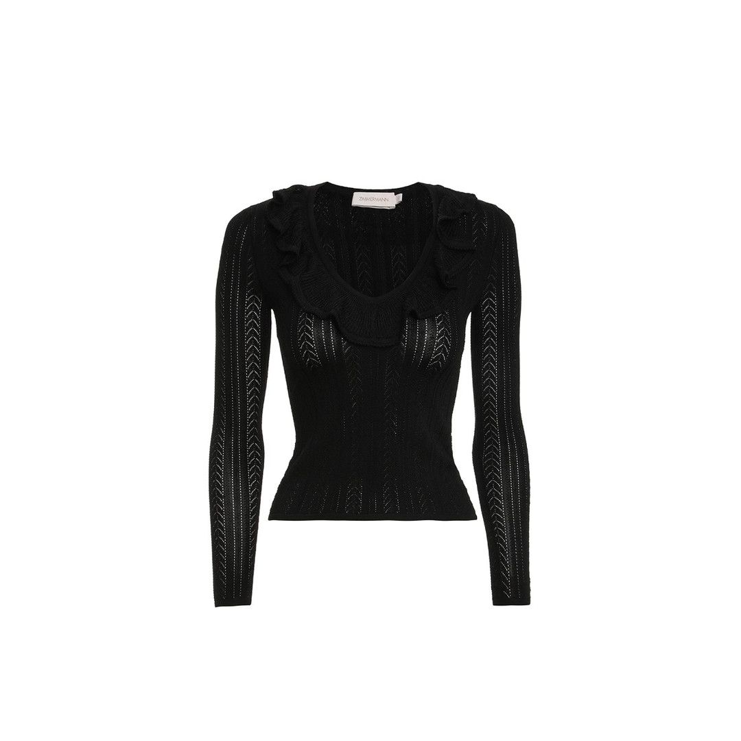 Zimmermann oc11z0425 Luminosity V-Neck Ruffle Top in Black Size XL / US 12-14 / IT 48-50 - 1 Thumbnail