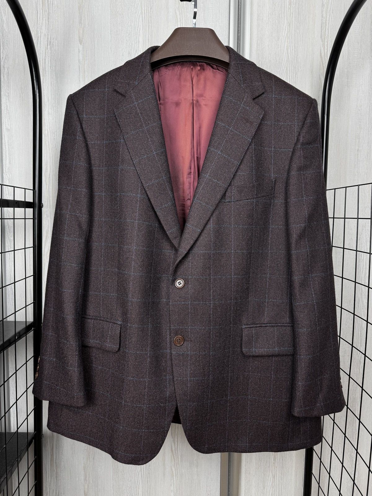Magee Magee Burgundy Brown Men’s 2 button checkered blazer 44S Size 44S - 2 Thumbnail