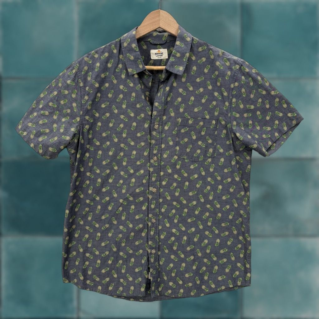 Marine Layer Marine Layer Shirt Mens M Blue Pineapple Graphic Short Sleeve Button Up Size US M / EU 48-50 / 2 - 1 Thumbnail