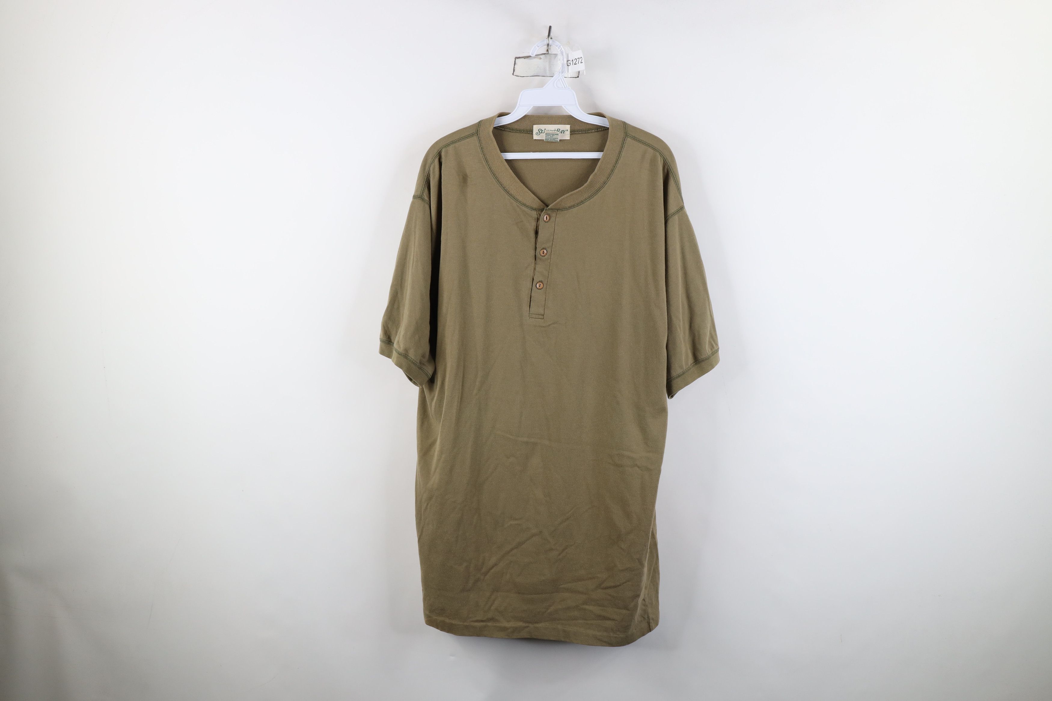 Vintage Vintage 90s Streetwear Blank Ringer Henley T-Shirt Green Size US L / EU 52-54 / 3 - 1 Thumbnail
