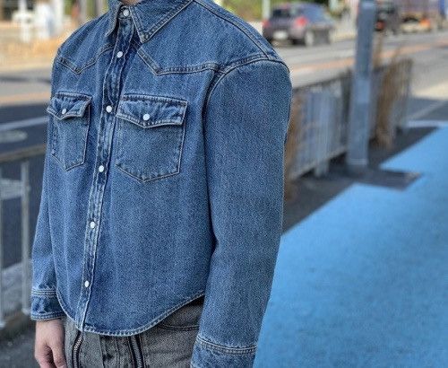 image of Balenciaga Boxy Denim Jacket in Blue, Men's (Size Small)